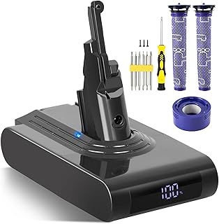 8000mAh V8 Battery Replacement with LED Display Compatible with Dyson V8 Animal/Motorhead/Fluffy SV10 Carbon Fiber Vacuum Cleaner with 3 Filters (V8 Battery)
