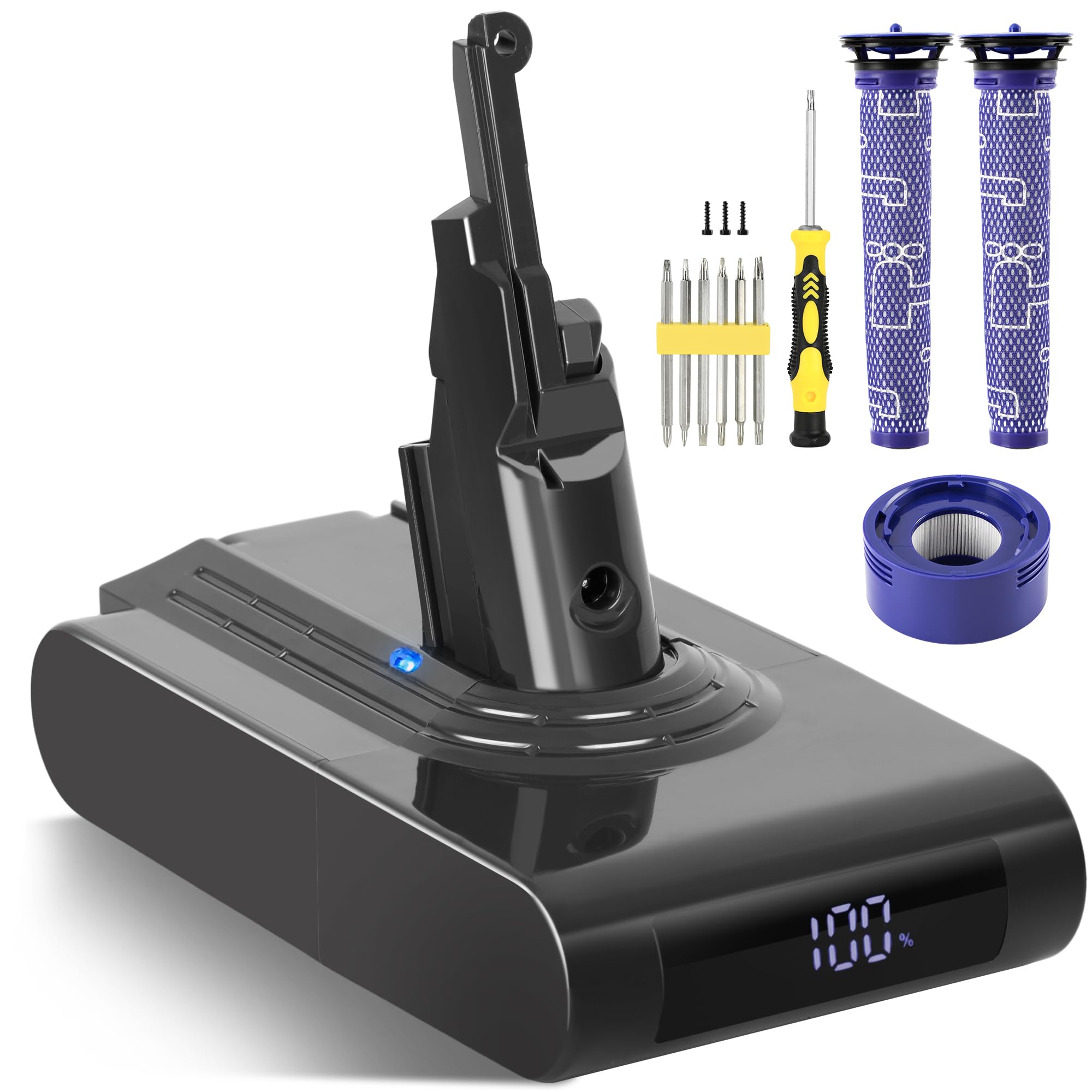 Batterie Remplacement Li-ION 8000 mAh pour Dyson V8, écran LCD, Compatible avec V8 Animal/Absolute/Motorhead/Fluffy/SV10