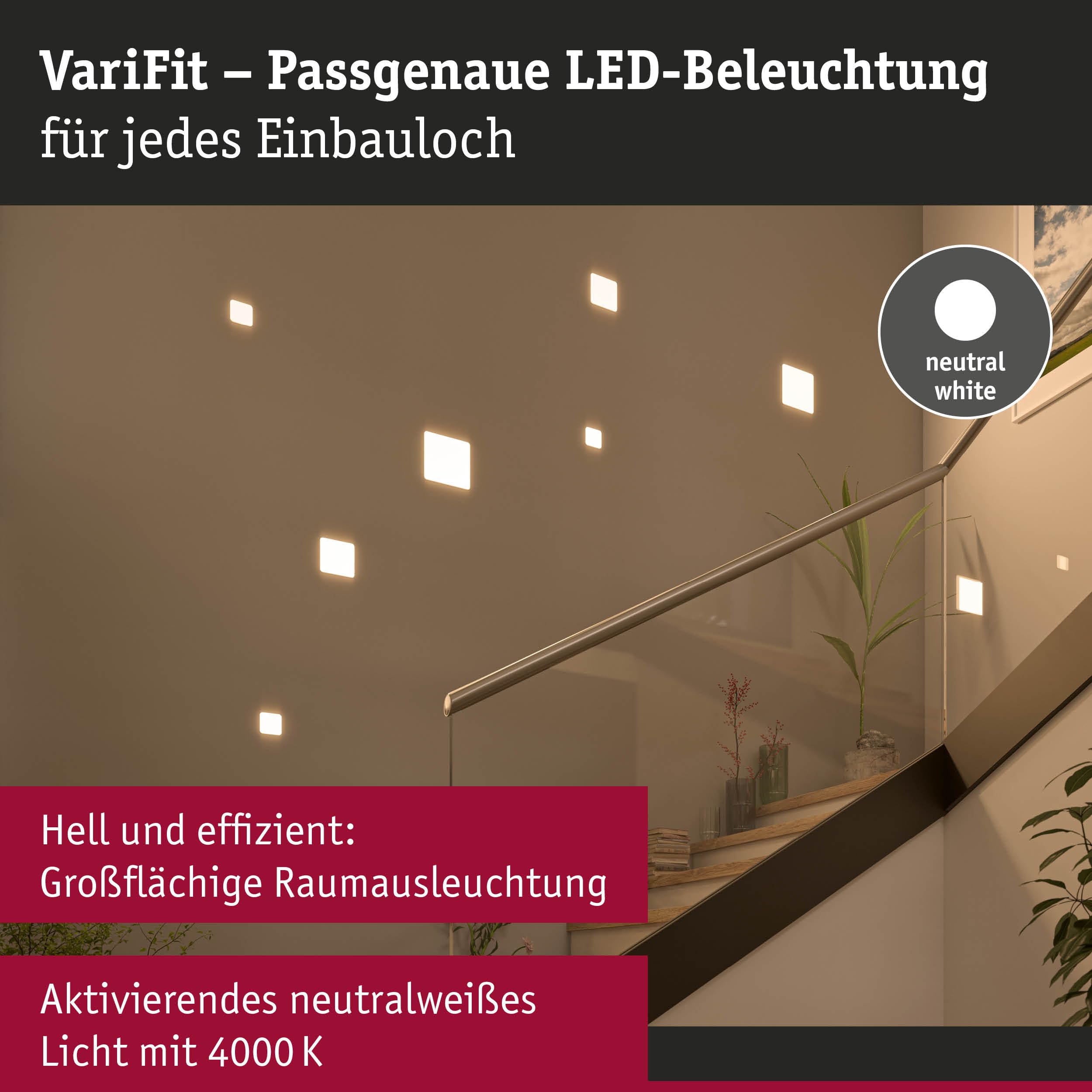 Paulmann 92398 Panel LED, oprawa wpuszczana Veluna VariFit, IP44 185x185mm czworok., w kompl. oprawa sufitowa 1x17,5 W satyn. tworzywo sztuczne 4000 K