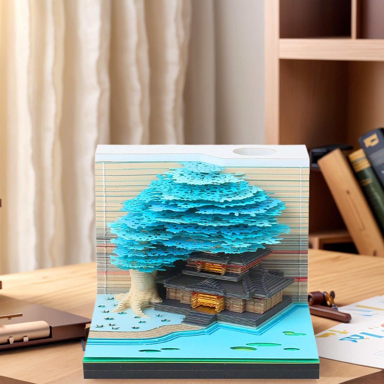 Kalendarz 3D - drzewo kwiatowe, rzeźba papierowa, idealny do klasy, nauczyciela, biurko, wielofunkcyjny, artystyczny notatnik, elegancki praktyczny, gabinet, biuro, planowanie wakacji
