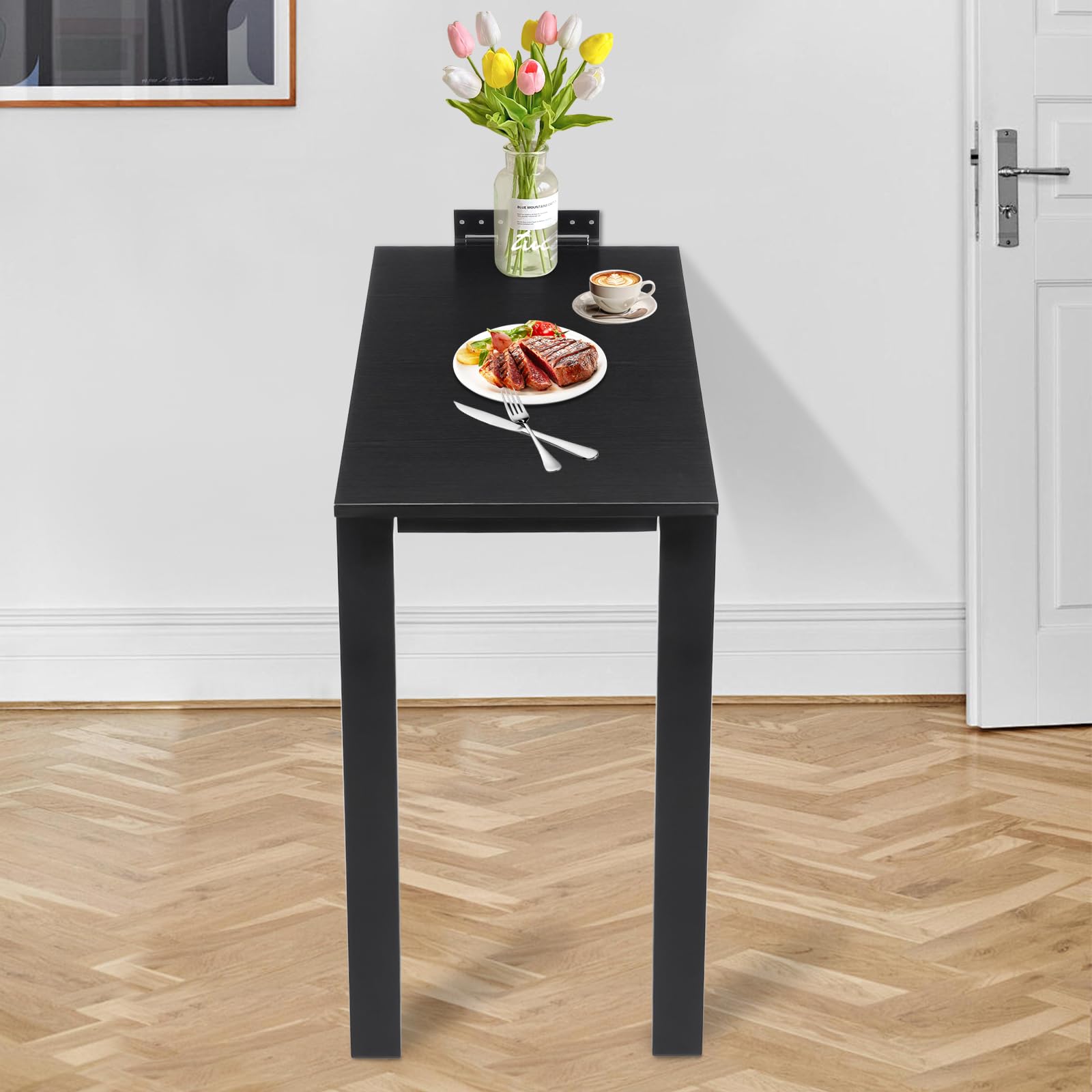 Table de salle à manger pliante murale - Table de cuisine pliable - Peu encombrante - Charge maximale : 60 kg - Pour salle à manger, chambre à coucher, bureau, etc (noir)