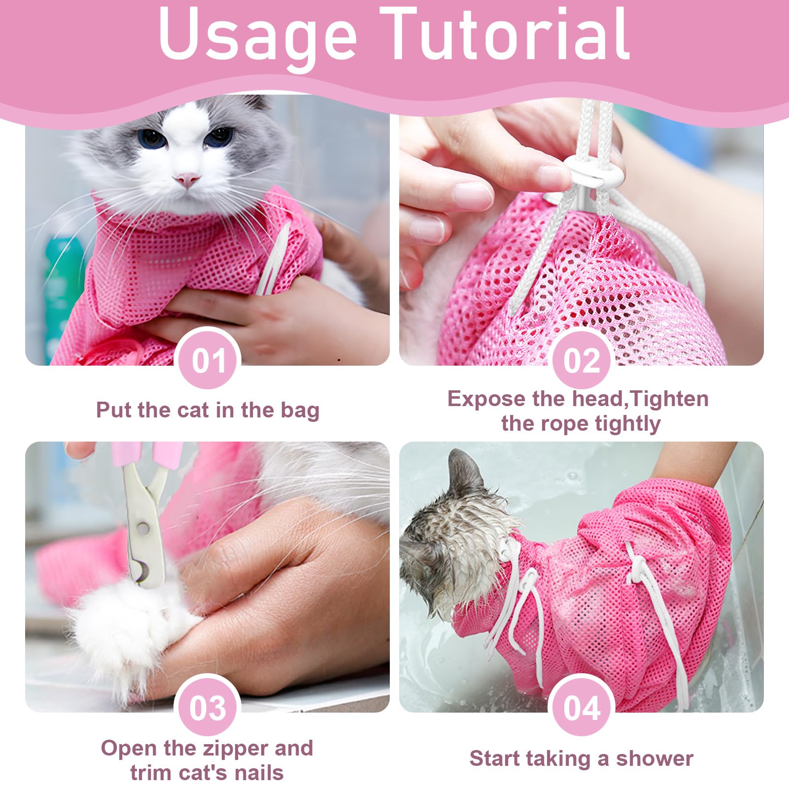 Cat Bath Bag Cat Bathing Bag and Pet Nail Scissors Kit, Anti Bite Anti Scratch Cat Grooming Mesh Bag - Image 4