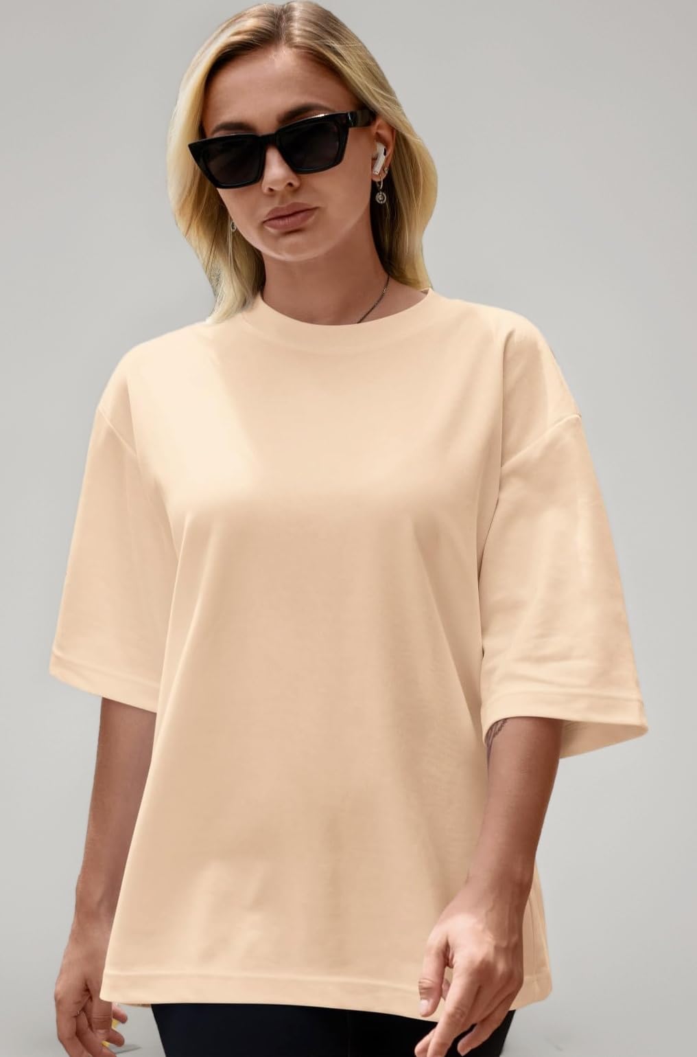 Womens & Girls Plain Oversized Short Sleeve Basic Cotton Blend T-Shirt