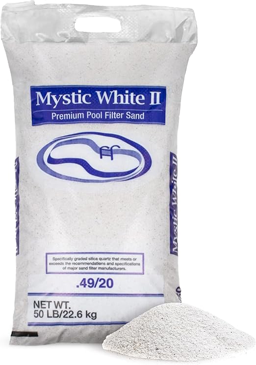 Mystic White II Sand for Above Ground and Inground Pool Filter Pumps, 50 Lb - Accessories and Supplies for Swimming Pool System Cleaning and Maintenance
