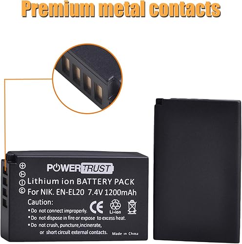 Miniatura 4 de 2 baterías de repuesto EN-EL20 + cargador USB dual para Nikon EN-EL20a, 1 J1, J2, J3, 1 S1, 1 V3,1 AW1, Coolpix A