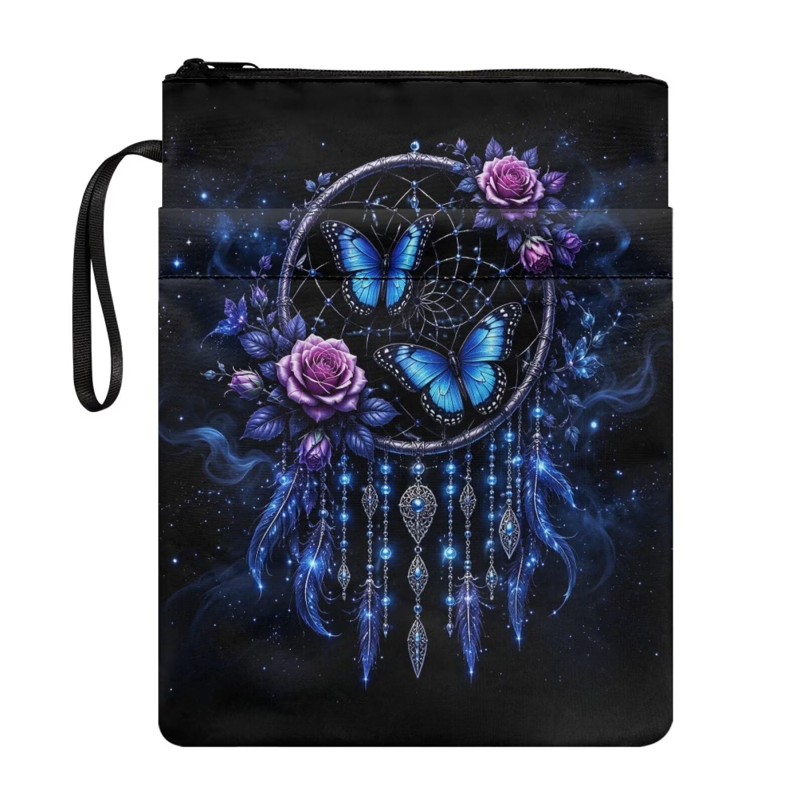 Poceacles Polyester Book Covers for Hardcover Portable Bible Pouch Book Sleeve with Zipper and Extra Pocket for Women Men Boys Girls, Butterfly Rose Dream Catcher Print โ image 1
