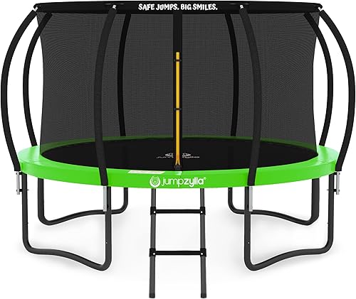 JUMPZYLLA - Cama elástica recreativa con cierre y escalera, 8, 10, 12 y 14pies, revestimiento galvanizado antioxidante, aprobación ASTM, de