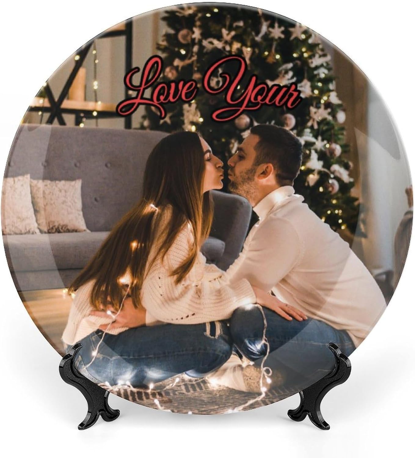Custom Photo Decorative Plates with Picture Image Text, Personalized Ceramic Dishes with Display Stand Customized Porcelain Dinner Plate Memorial Gifts for Couple, 10 Inch