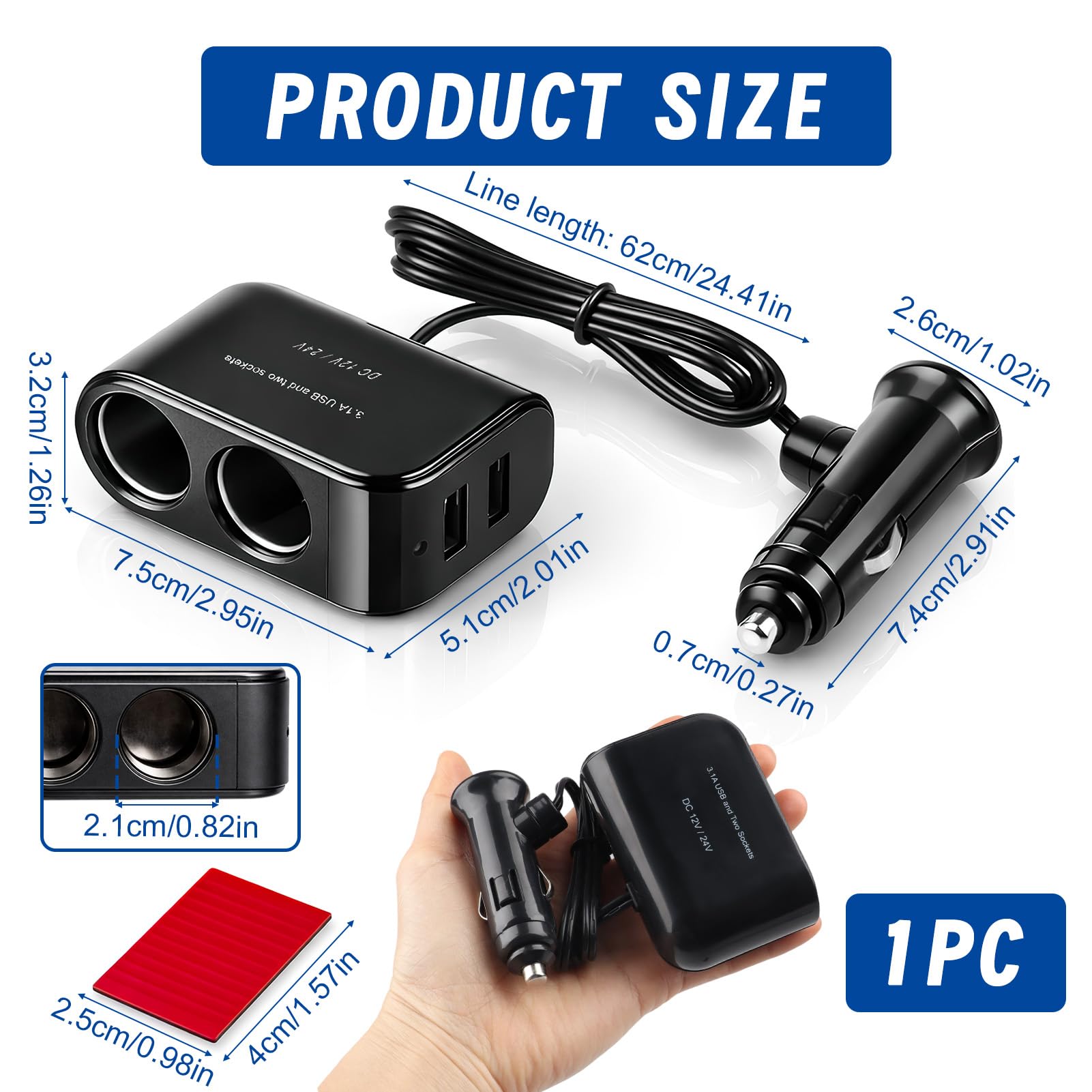 Double Prise Allume Cigare 12V/24V avec 2 Ports USB Répartiteur Adaptateur Double avec Prise USB et Multiprise pour Véhicule Chargeur Voiture 3.1A pour Voiture Camion Camping-Car - 2