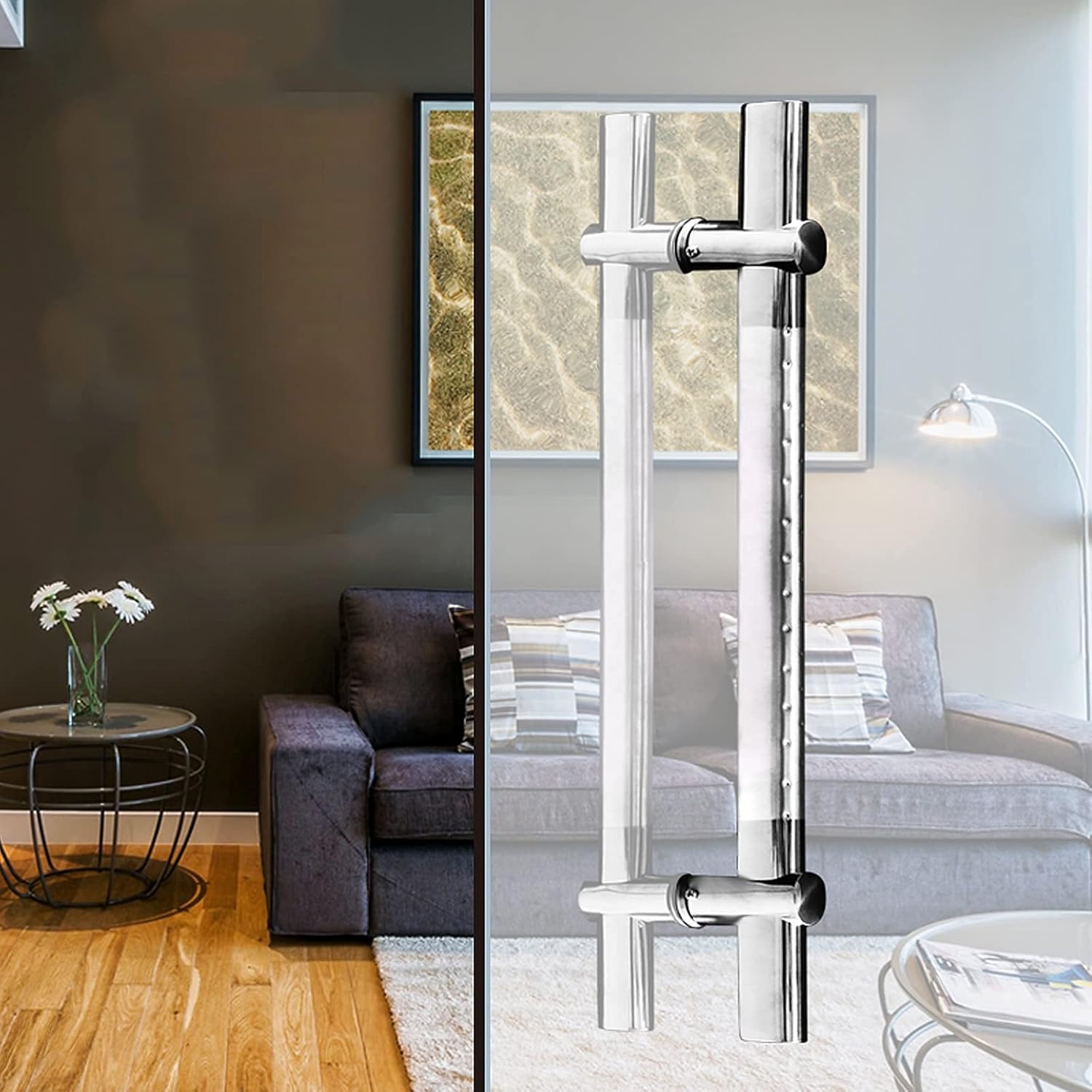 Heavy-Duty Stainless Steel Push Pull Door Handle, Commercial Glass Door Handle, Anti Slip Shower Grab Bar Handle Easy to Install, Silver(100 * 80cm)