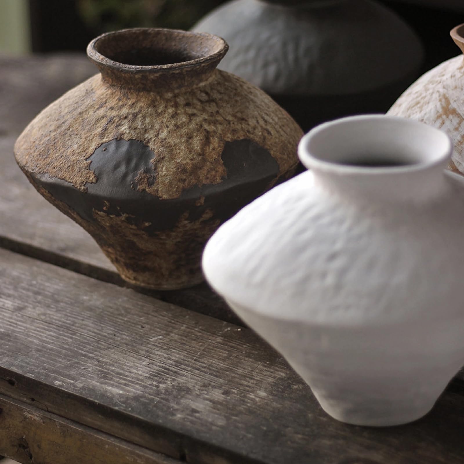 Jingdezhen - Jarrón rústico de cerámica marrón hecho a mano para plantas frescas y secas, centro de mesa, jarrón Wabi Sabi, decoración de casa de campo 7
