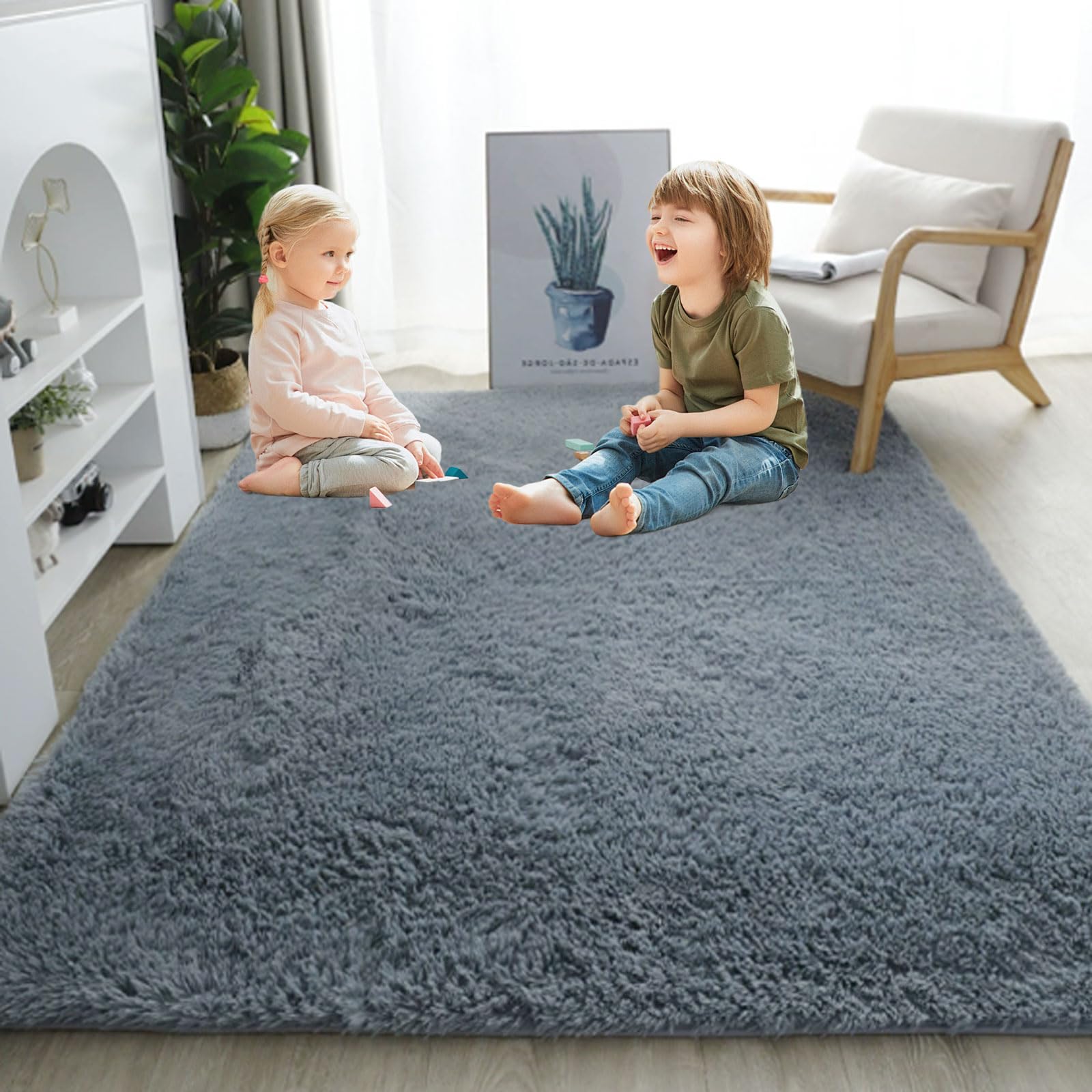 Tapis chambre moelleux 125x180 cm antidérapant et facile à nettoyer
