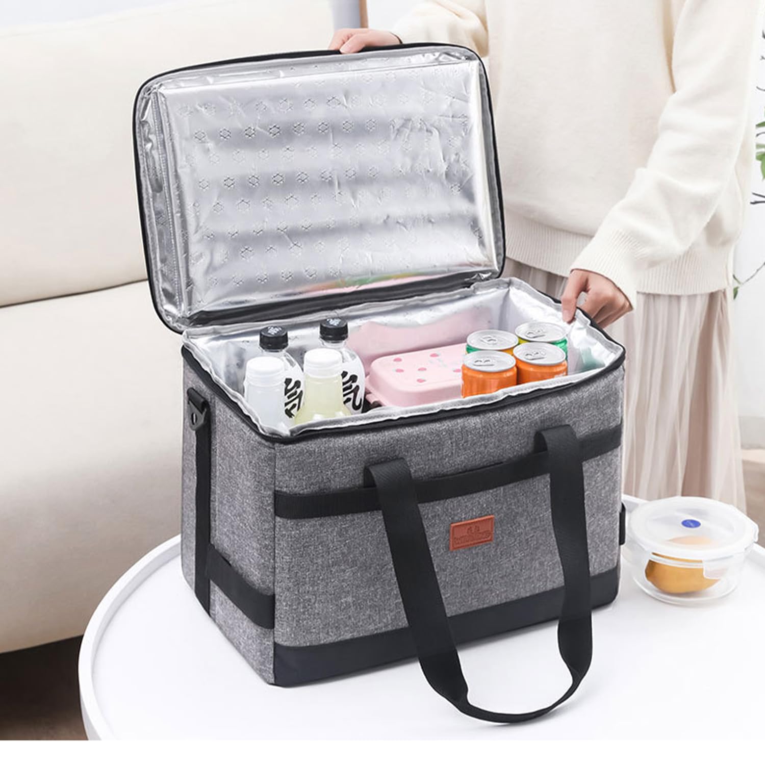 Lunch Box Isotherme, 36L Sac Isotherme, Lunch Bag Sac de Courses, avec Bandoulière Réglable, Pliable, Portable, Étanche, pour Pique Nique, Barbecue, Camping, Voyage