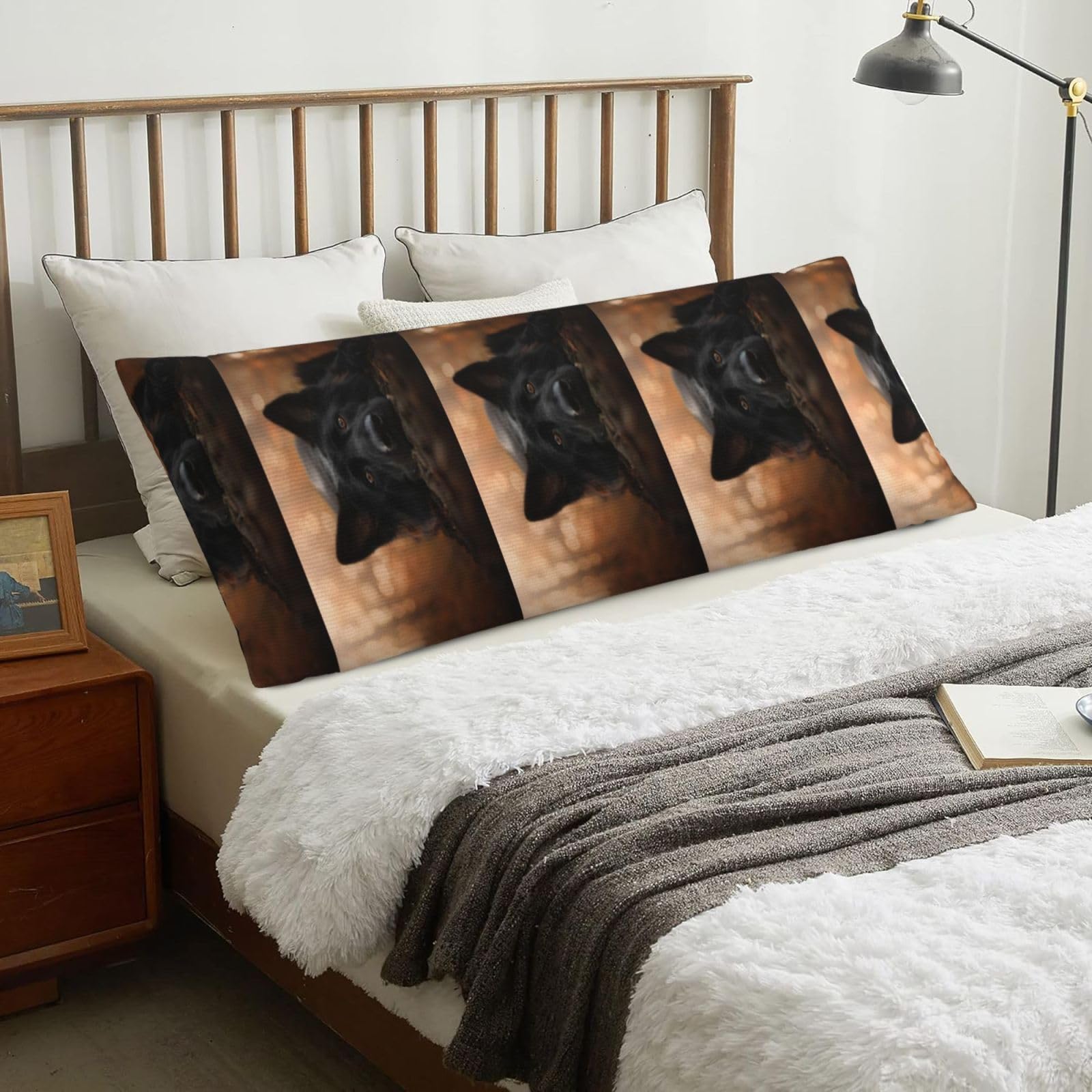 Black German Shepherd Bokeh Autumn German, Body Pillow Cover with Zipper,Long Body Pillowcase 20 x 60 in