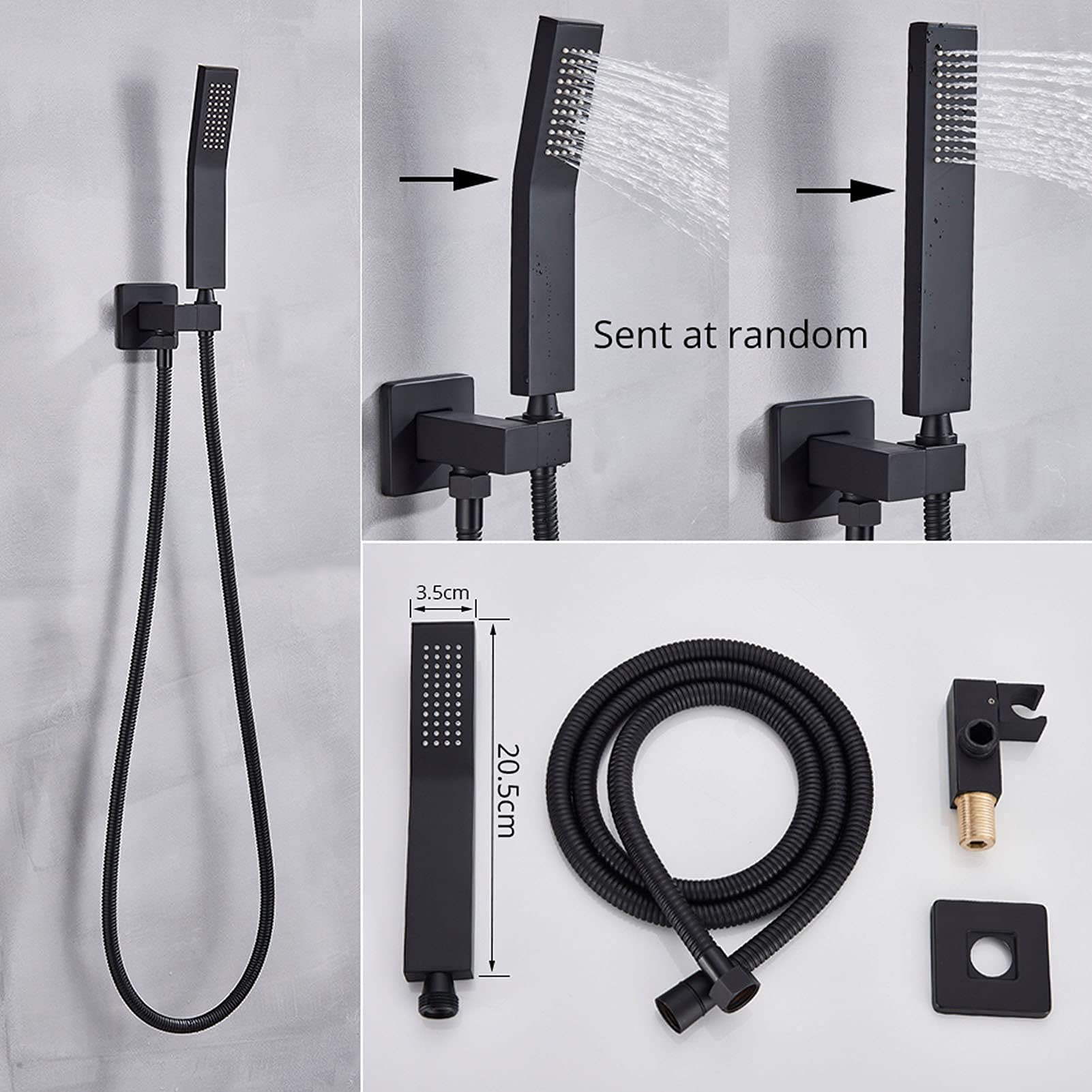 Grifo termostático de ducha de baño, negro, cabezal de ducha LED con ducha de mano, grifo mezclador de bañera montado en la pared, juego de ducha de baño en cascada