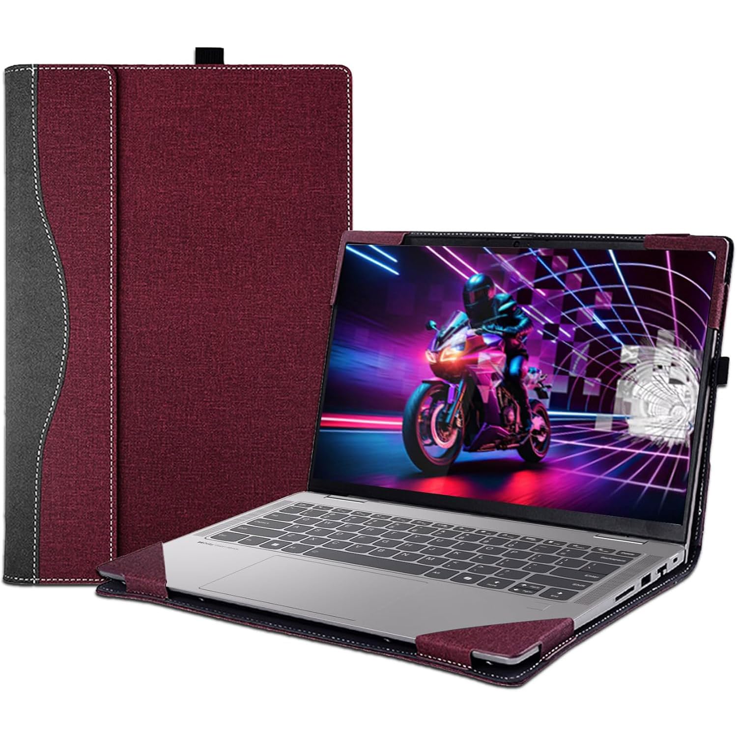 Pokrowiec ochronny na laptopa Lenovo Yoga 7 2 w 1 14AHP9/14IML9 [Nie do serii Yoga Pro 7], pokrowiec ochronny ze skóry PU z uchwytem na długopis (czerwone wino)
