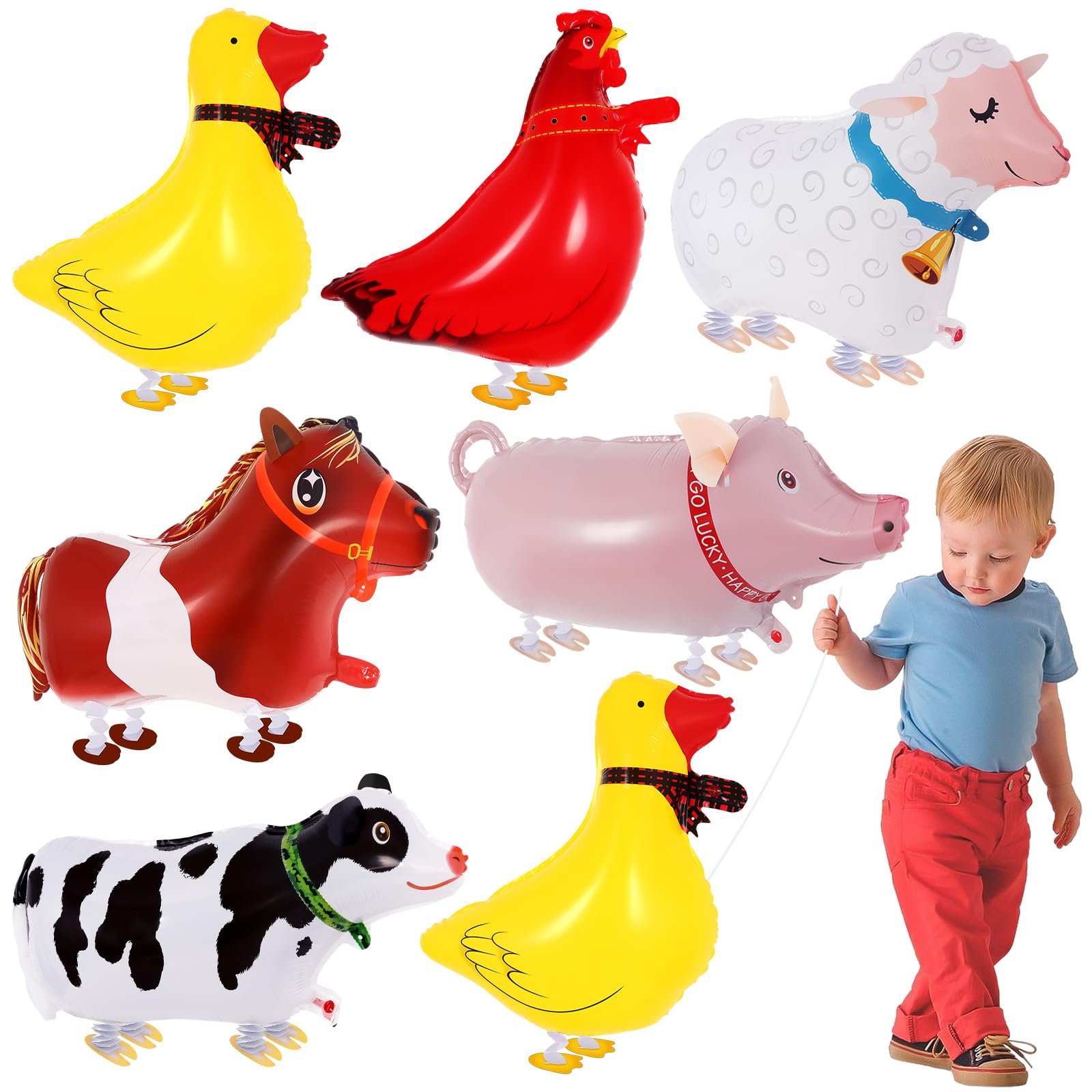 6 Pcs Walking Animal Balloons for Kids,Farm Animals Balloons,Walking Foil Mylar Balloon,Farm Birthday Decorations for Farm Theme Party Supplies (Animal)