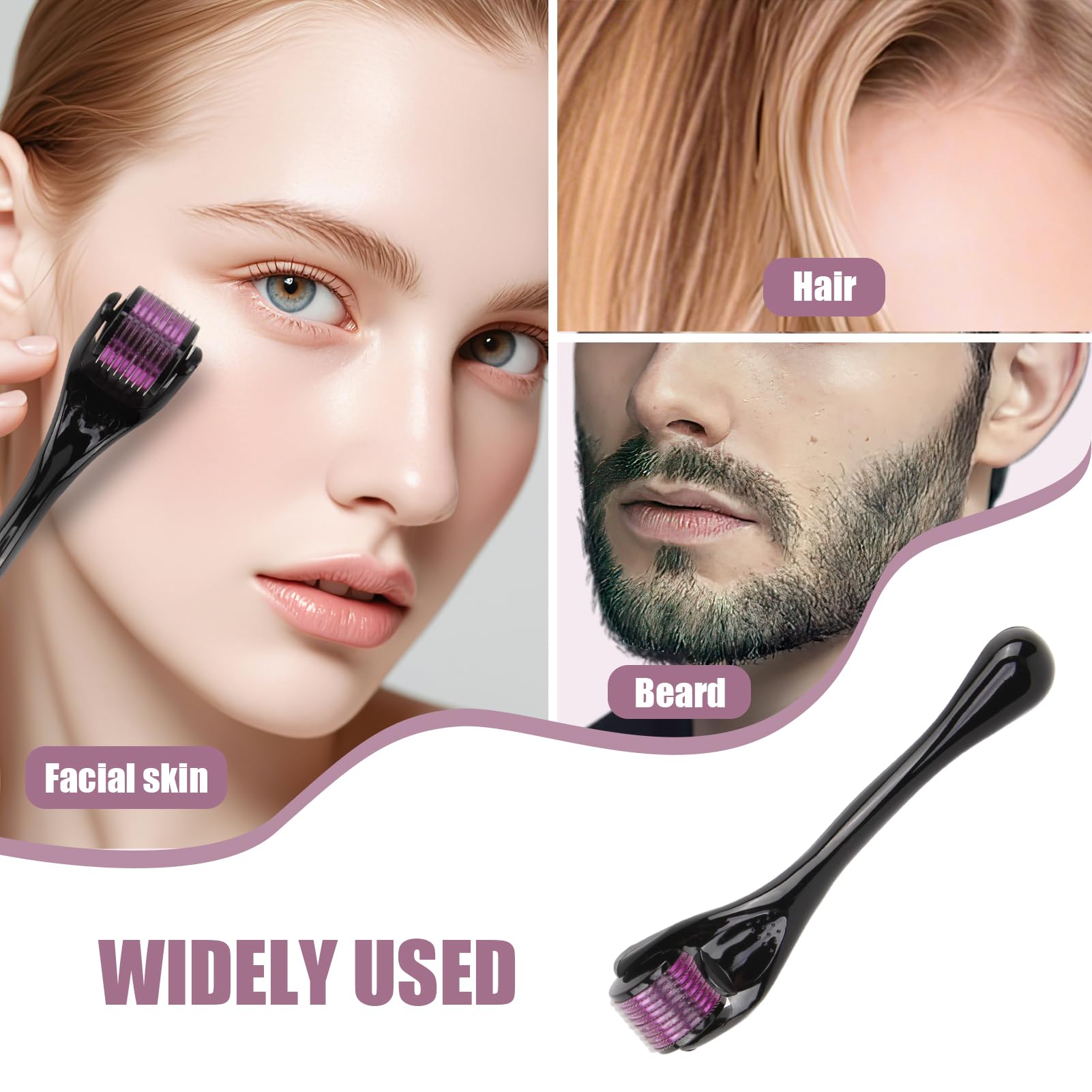 Rodillo Derma Roller con 540 agujas de titanio (1 mm) para microneedling facial, barba y cabello, promueve el crecimiento de la barba, el crecimiento del cabello y reduce las cicatrices para una piel