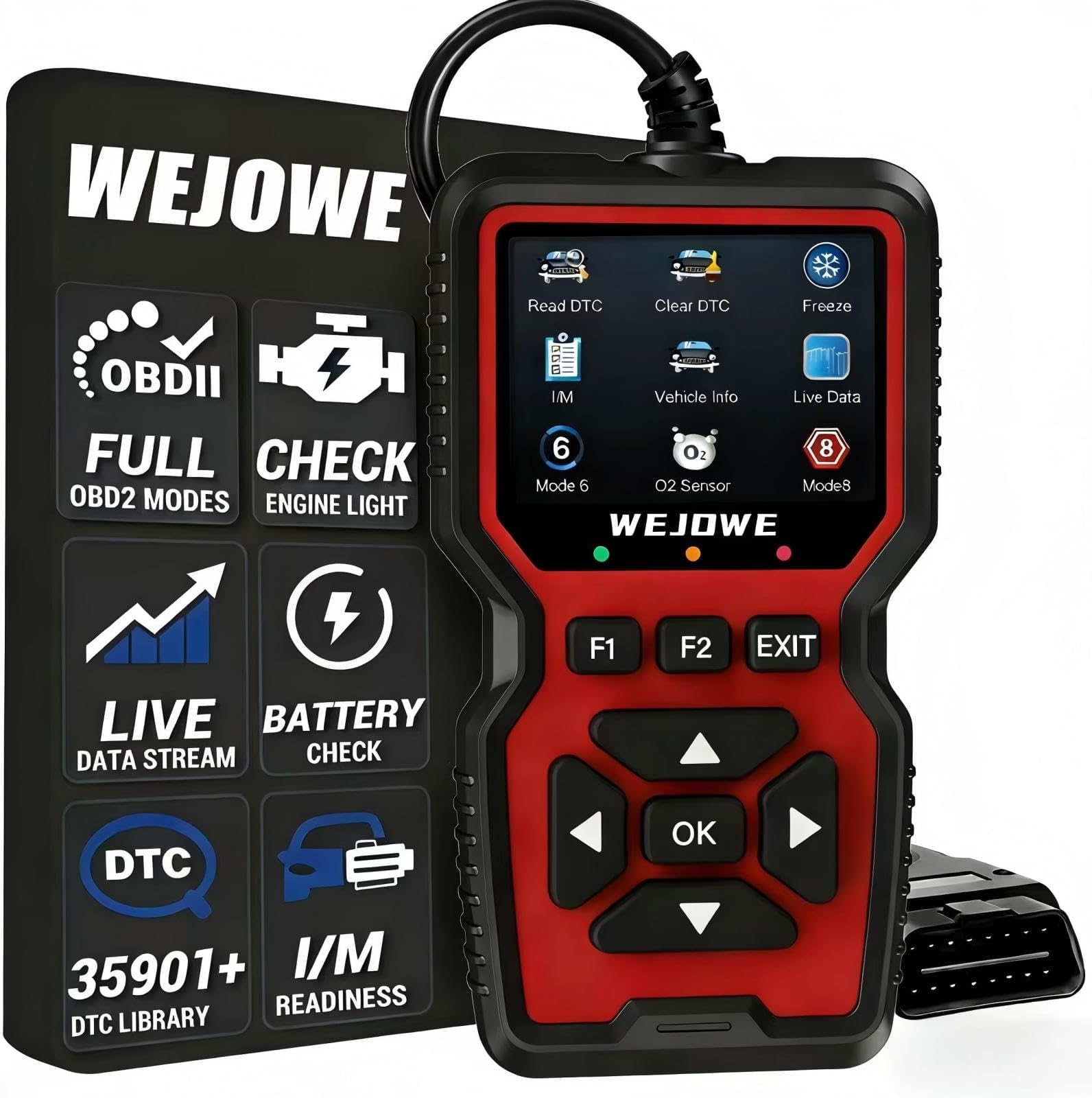 WEJOWE Upgraded OBD2 Scanner Diagnostic Tool, Check Engine Code Reader OBD2 Scanner with Reset, Auto Check Engine Light Mode 6, Mode 8 & I/M Car Diagnostic Scan Tool for All OBDII Car