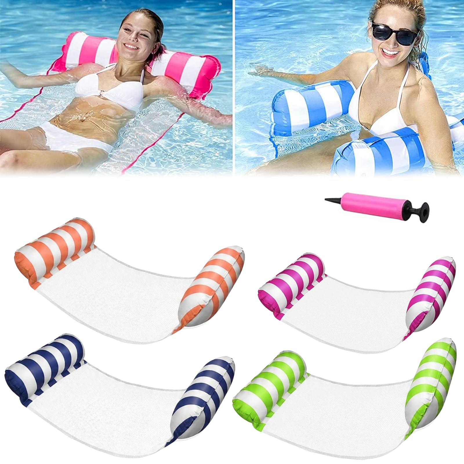 Wasserhängematte,Zusammenklappbar Aufblasbares Schwimmbett, 4 In 1 Aufblasbare Wasserspielzeug,Pool Aufblasbar Wasser Hängematte für Sessel Matratzen Sitz Schwimmmatratze mit Infloator-Pumpe