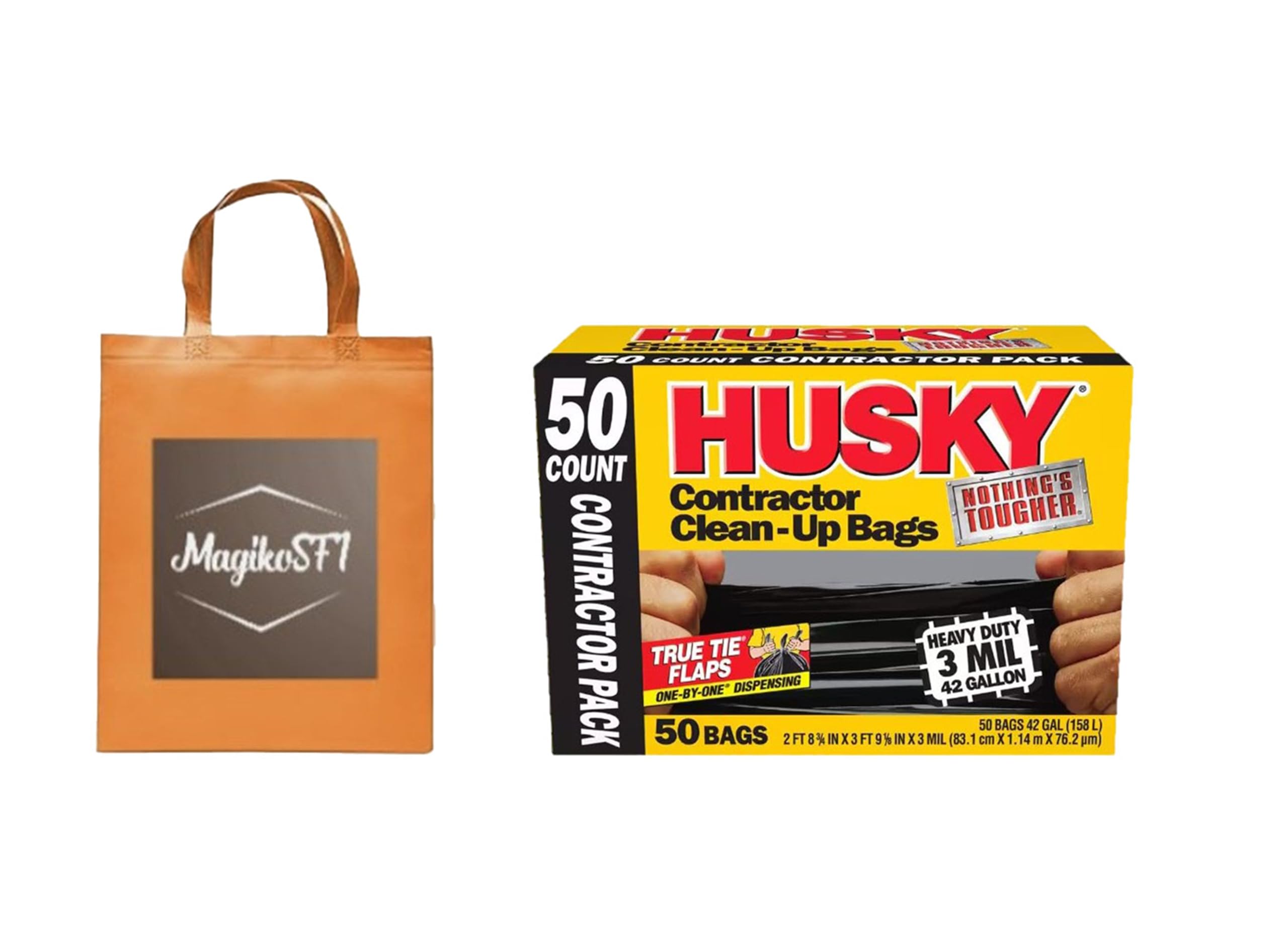 42-Gallon Contractor Clean-Up Trash Bags (50 Count) Plus Free MagikoSFI Custom Shopping Tote Bag