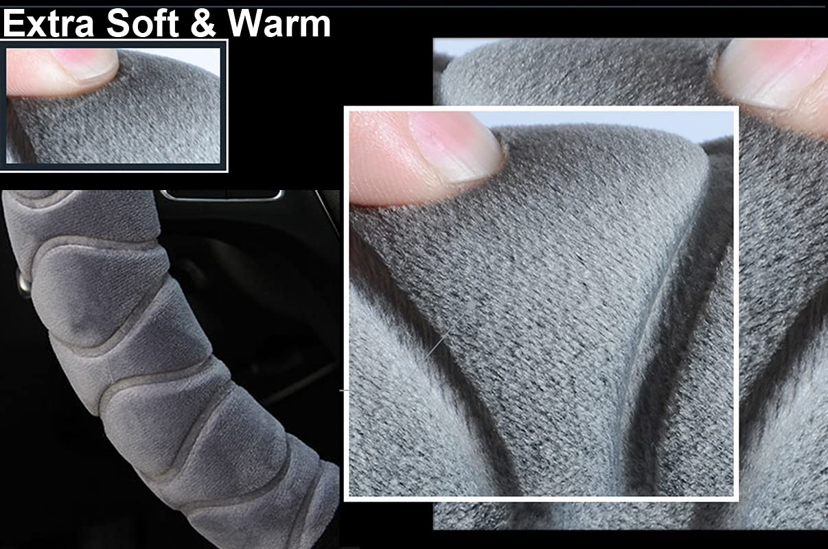 Koe Patroon Pluizige Auto Stuurhoes Antislip Zachte Harige Pluche Winter Warm Voertuig Auto Stuurwiel Protector Universele Automotive Stuurhoes Fit 37-39cm