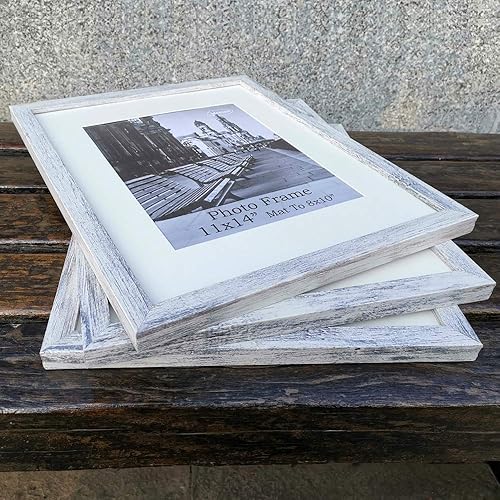 Miniatura 2 de meetart Marcos rústicos de madera MDF blanco envejecido, paquete de 3 piezas en marco de madera MDF de vidrio de plástico, para exhibir imágenes de