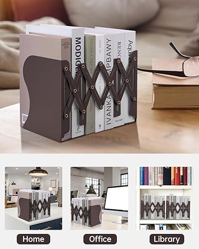 Miniatura 6 de Honagu Sujetalibros ajustables, extremos de metal para estantes pesados, organizador de archivos de revistas de escritorio para el hogar, oficina,