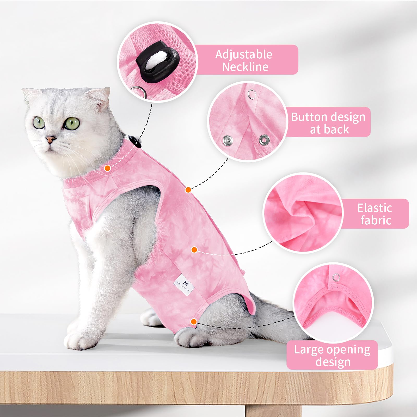 GOZINA Cat Recovery Suit, Anti-licking Cat Surgery Recovery Suit, Breathable Post-Surgery Onesie for Female Cats (Pink, S) - Image 3