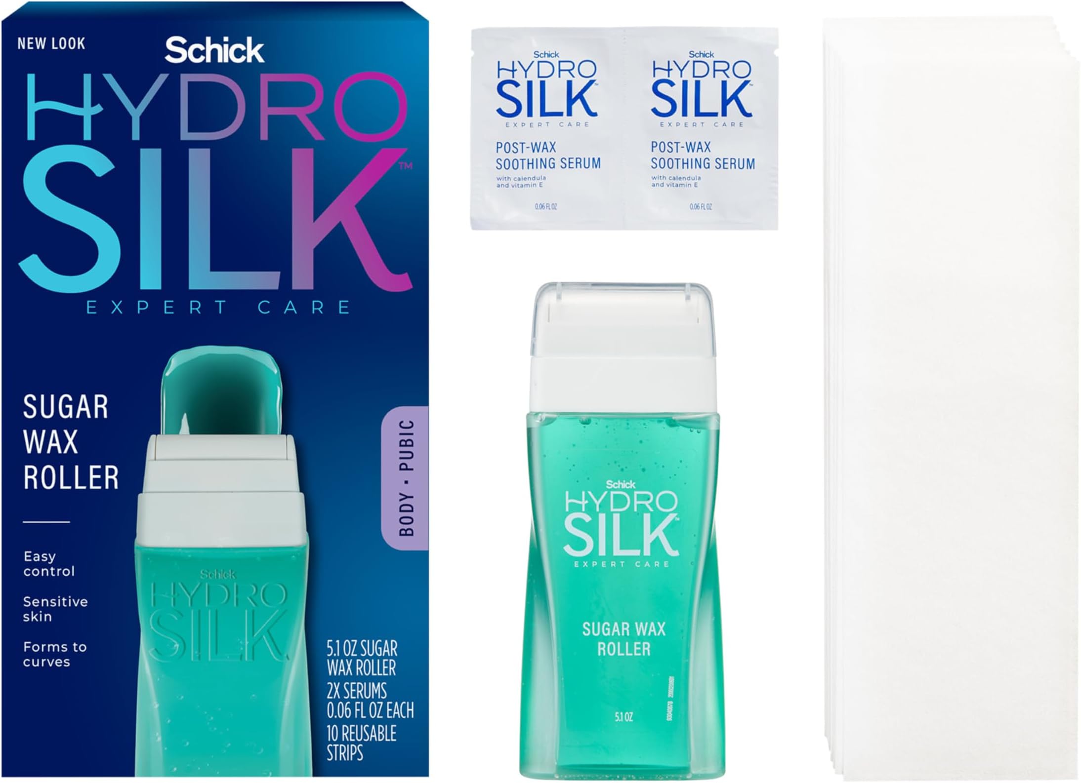 SCHICK HYDRO SILK Sugar Wax Roller for Body + Pubic | Roll On Wax Kit, Soft Wax, Hair Removal Wax, Body Wax Kit, Bikini Line Hair Removal, Pack Of 1 (W302302100)