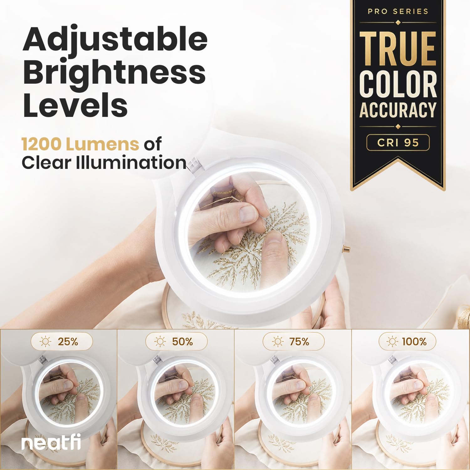 Neatfi Pro Series – Lámpara LED con Lupa Bifocal y Abrazadera, 1200 Lúmenes | Aumento 8D/20D | CRI 95 | Lente de Vidrio de 13 CM | Regulable (Blanco, 8 dioptrías + 20 dioptrías)