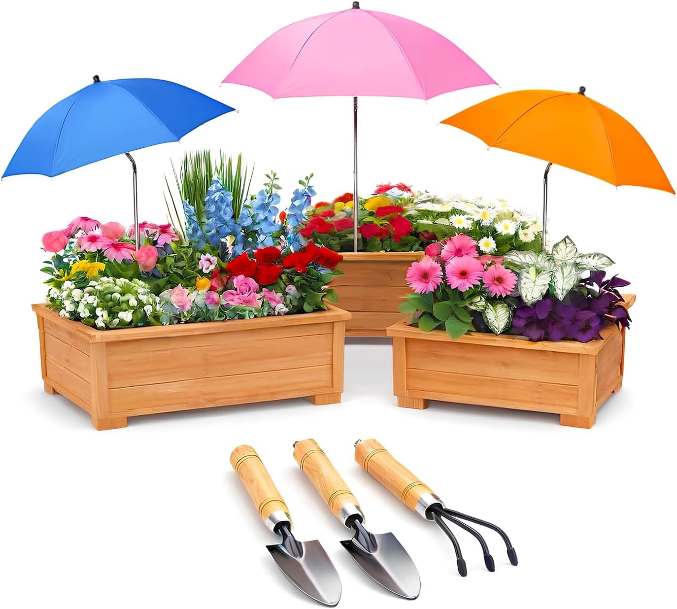 Plant Umbrellas for Outdoor Plants with 3 Garden Tools, Adjustable Height Garden Sun Shade for Potted Plants and Flower Beds, UV Protection Plant Shade Umbrella for Vegetables Patio Garden