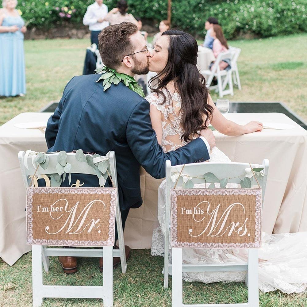 Segnaposto Per Sedie Da Sposa Mr & Mrs In Legno – 2 Pezzi Con Corda Di Canapa, Diametro 20 Cm, Decorazioni Rustiche Per Matrimonio, Anniversario E Foto