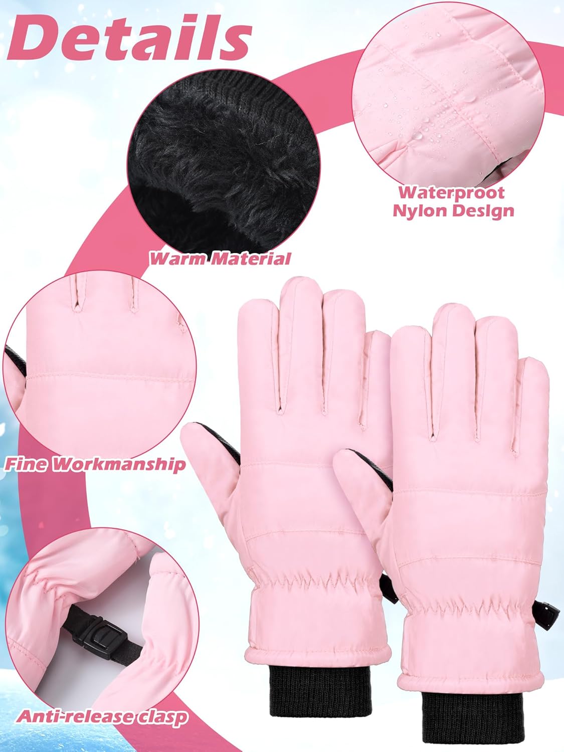 Boao Kids Winter Ski Gloves Waterproof Warm Snow Mittens Full Finger Gloves for Toddlers Infants - Image 4