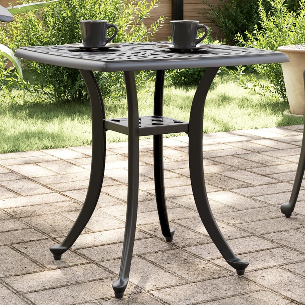 SXZenSpace Cast Aluminium Bistro Garden Coffee Table 53x53x53 cm Black Small Patio Outdoor Side with Umbrella Hole for Balcony Terrace or Camping