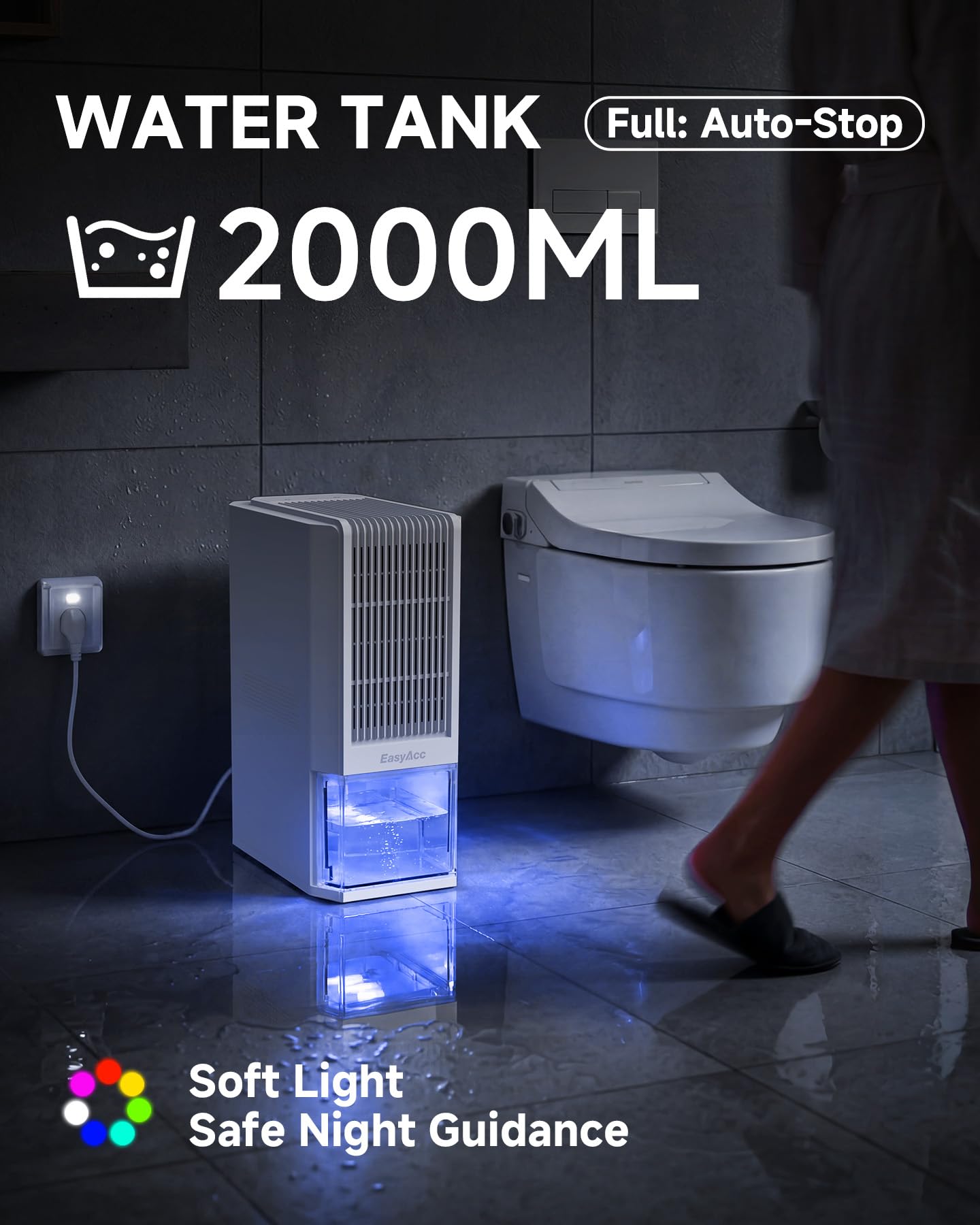 EasyAcc Badezimmer Luftentfeuchter Elektrisch 2000mL Innovativer Luftentfeuchter 1,3L/Tag, Effiziente Entfeuchtung auch ＜13℃ für 20㎡ -gegen Schimmel & Feuchtigkeit für Badezimmerentfeuchter