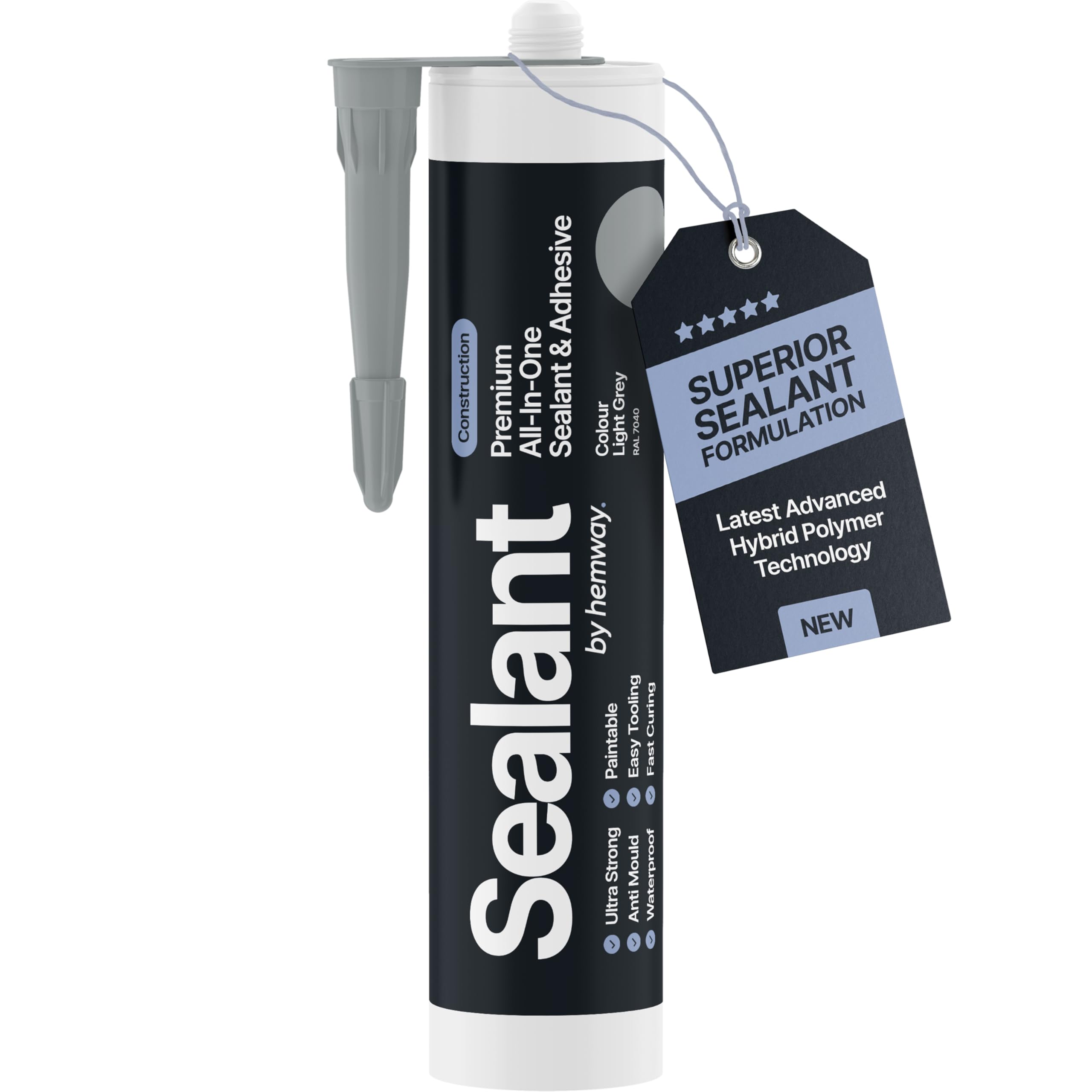 Light Grey Construction Sealant & Adhesive All-In-One Hybrid Polymer | Superior to Silicone Sealant | Waterproof, Odourless, Anti-Mould, Paintable | Kitchen Bathroom Outdoor - 300 ml 1 Pack