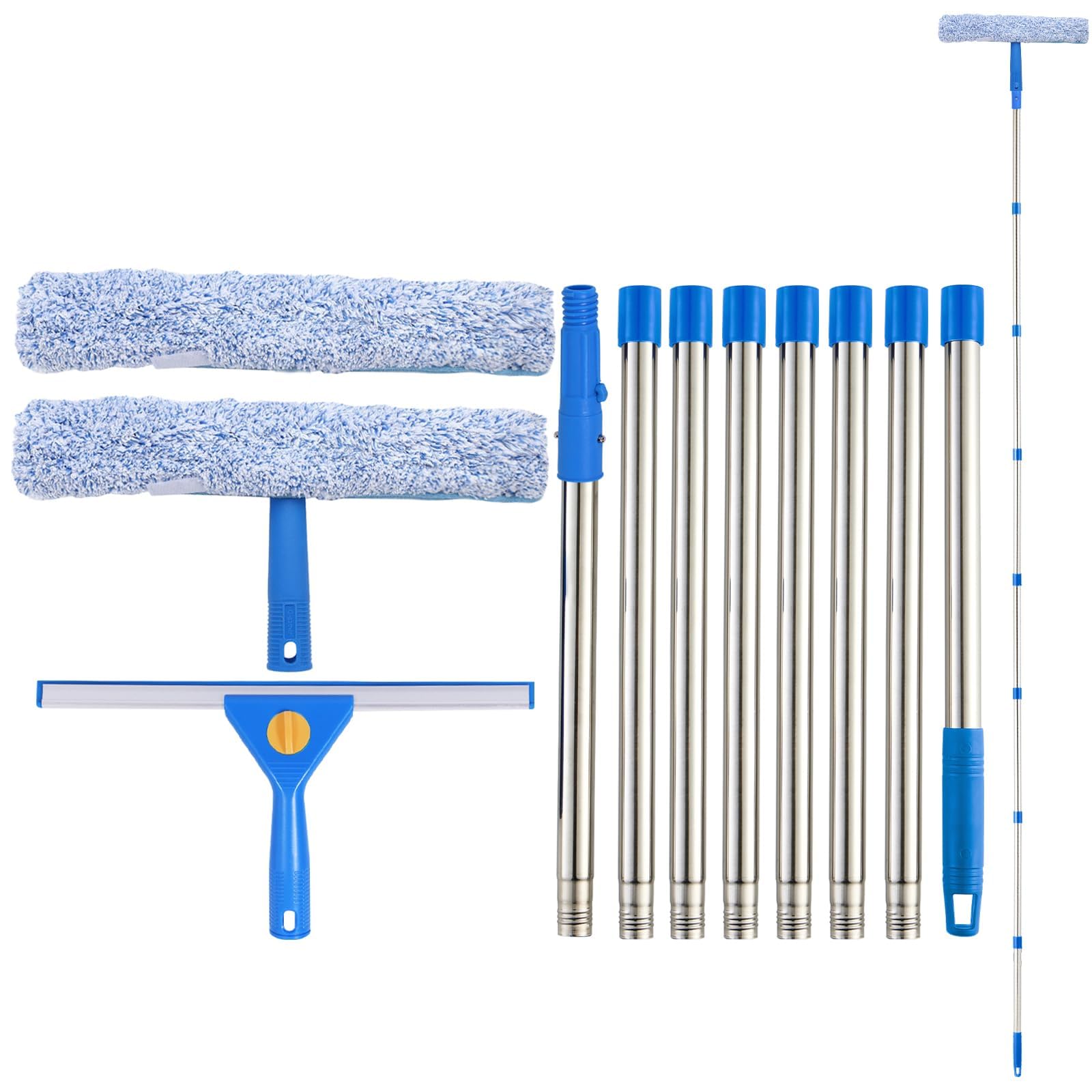 3m Extendable Window Wiper Cleaner,35cm Silicone Squeegee & Microfibre Scrubber,Telescopic Window Washing Kit for Glass, Car Windscreen, Shower Door