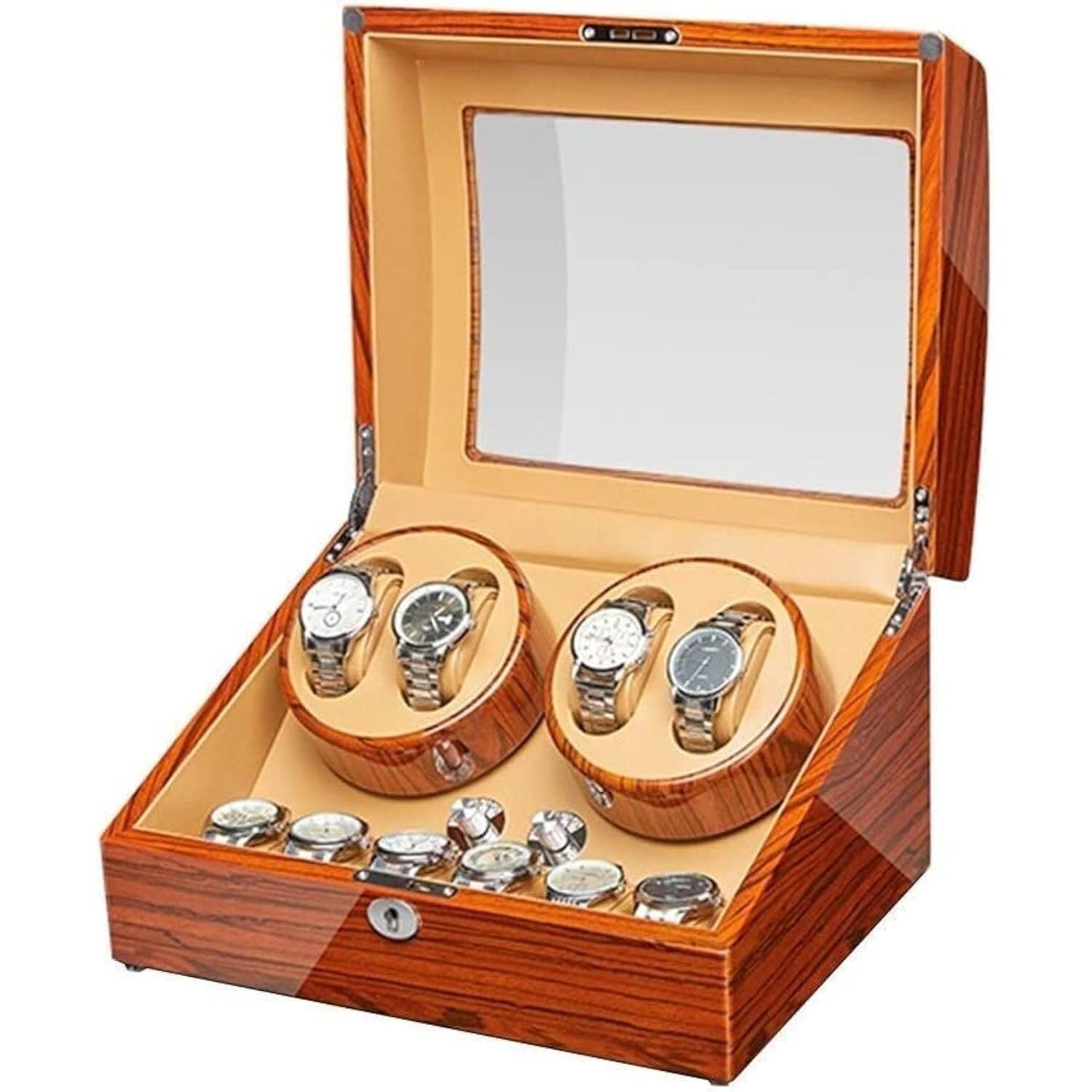 CGCSYZ Wooden Piano Finish Watch Winder Box for 4 Automatic Watches + 6 Storage with Quiet Motor, Adjustable Rotation Modes, ed