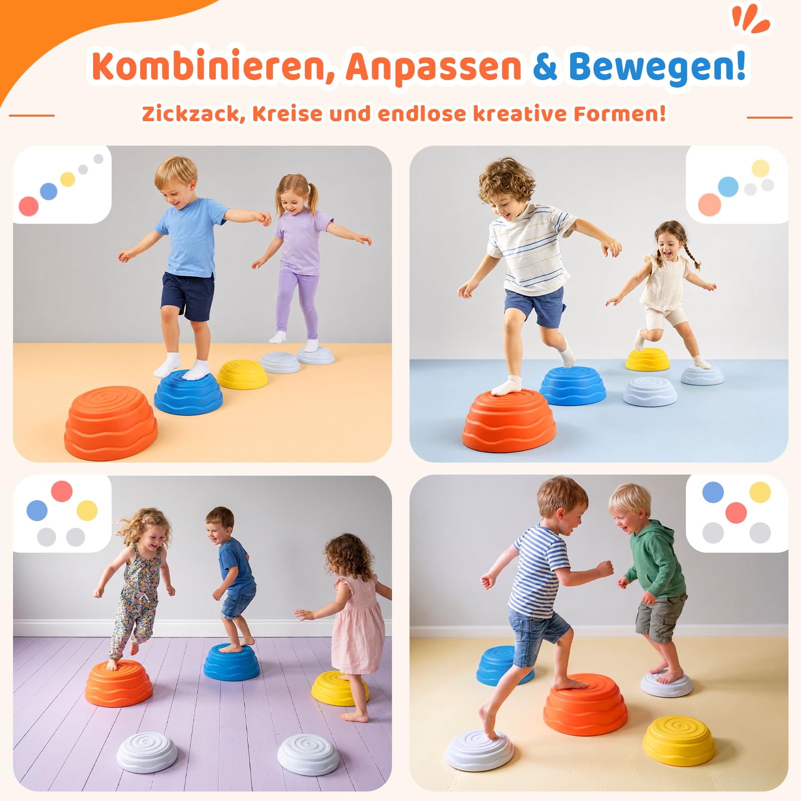Rtomy Stapelsteine für Kinder - 5er Balanciersteine Set, Stepping Stones bis 100kg belastbar, rutschfest & leise - Montessori Balance Spielzeug Indoor Outdoor, Geschenk Jungen Mädchen ab 3 4 5 6 Jahre