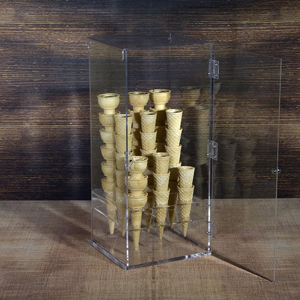 Portaconi gelato in plexiglass trasparente a 9 fori con sportello frontale - Misure: 24x23x H47 cm