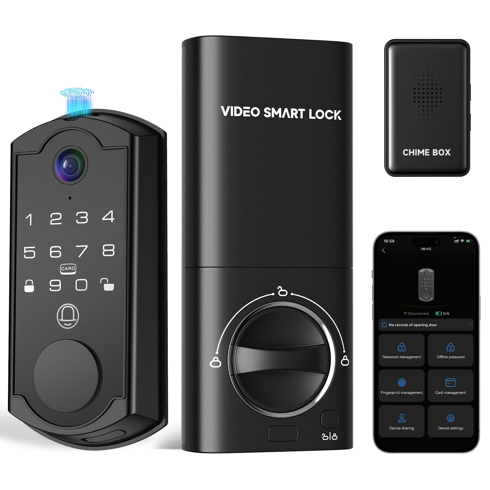 Photo 1 of syndesmos Smart Door Lock with Camera, Fingerprint Keypad Deadbolt, APP Remote Control, Video Doorbell with 2-Way Audio, Auto Lock, Keyless Entry Electronic Smairt Lock for Front Door, Black