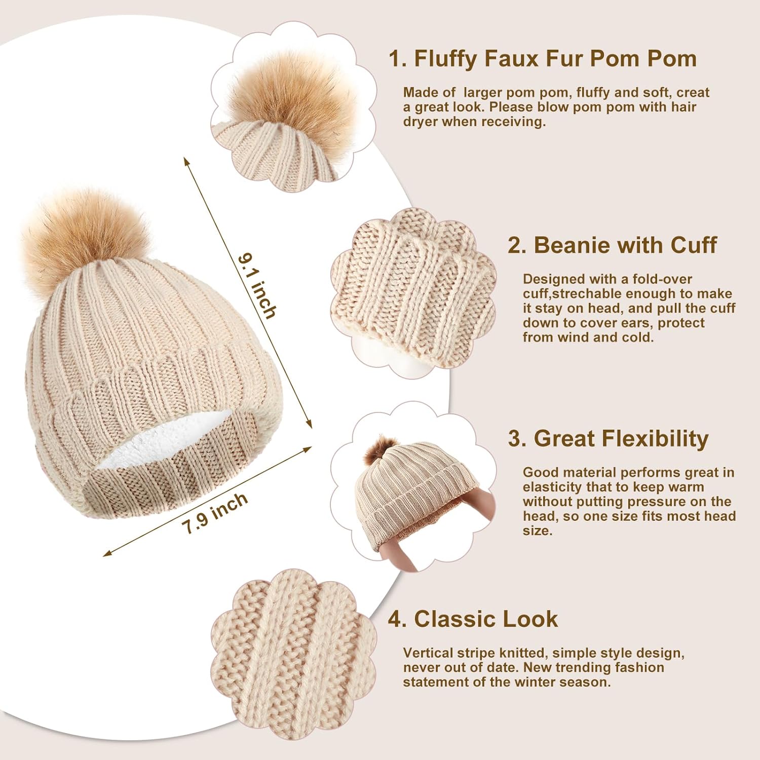 Suhine 8 Pcs Winter Hat Scarf Gloves Earmuff Set Knit Beanie Pompom Hat Warm Touch Screen Gloves for Women Men Adult - Image 2