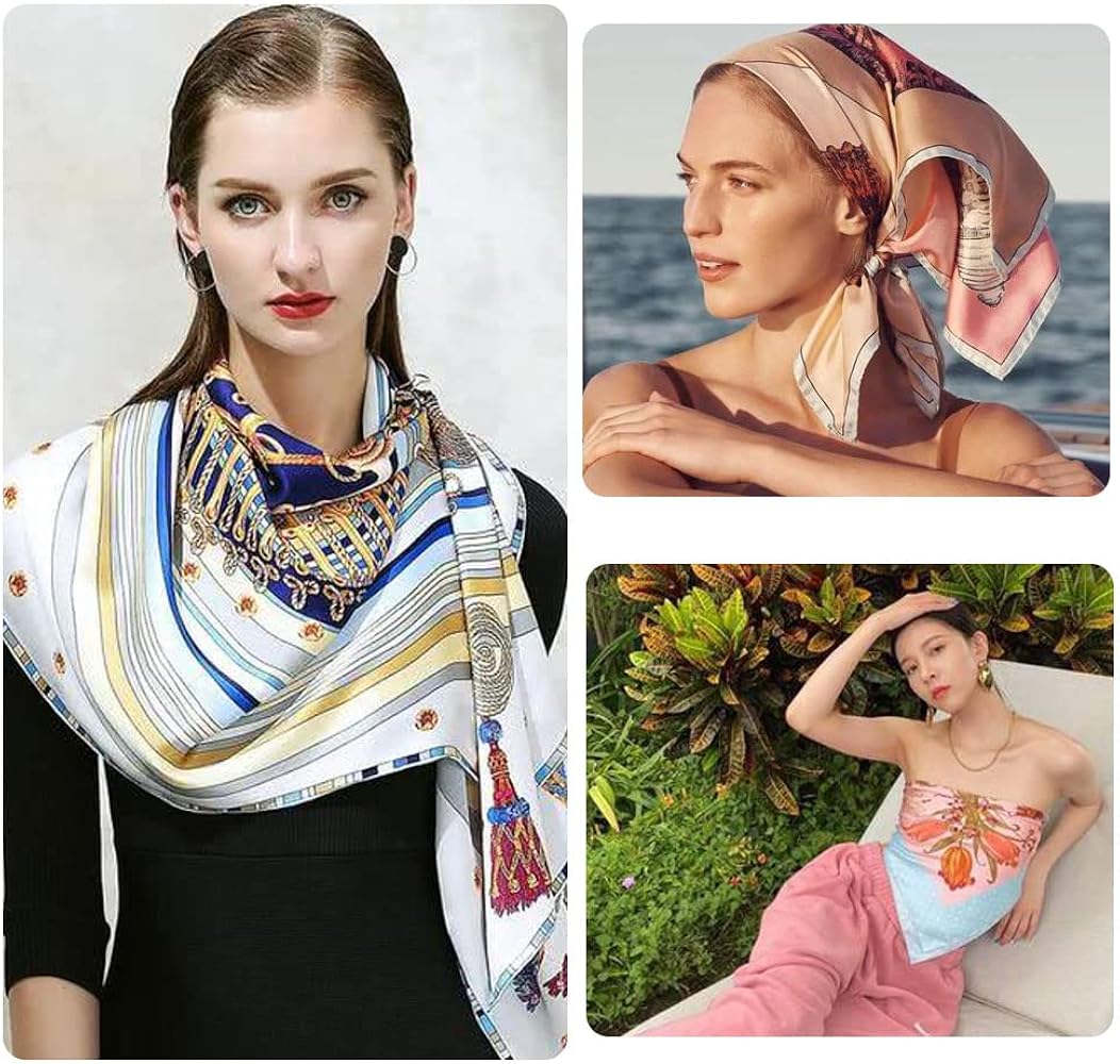 upeilxd 4Pcs Silk Head Scarves for Women Satin Hair Scarf 35”Large