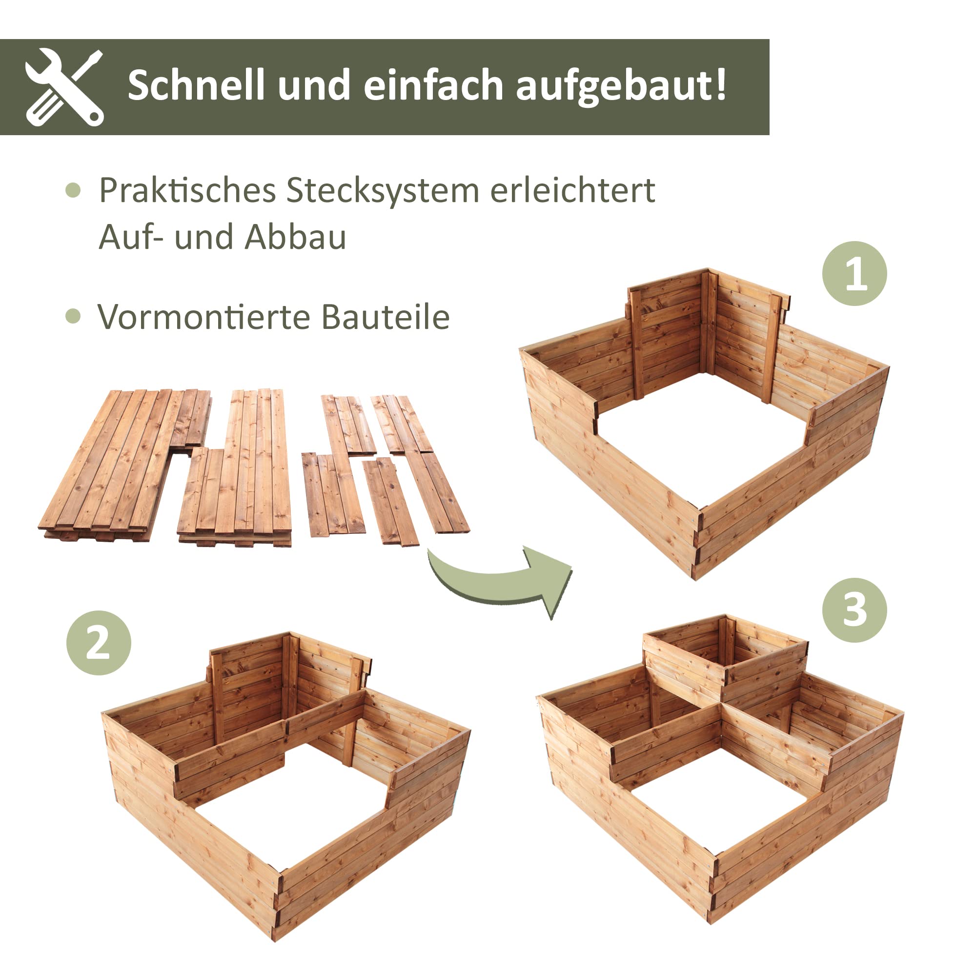 NATIV Pflanzkasten aus Holz | Kräuterbeet mit 4 Pflanzzonen | Hochbeet 90 x 90 cm Grundfläche | Pflanzentreppe aus FSC-zertifiziertem Holz | Blumenkasten mit unterschiedlichen Pflanzebenen