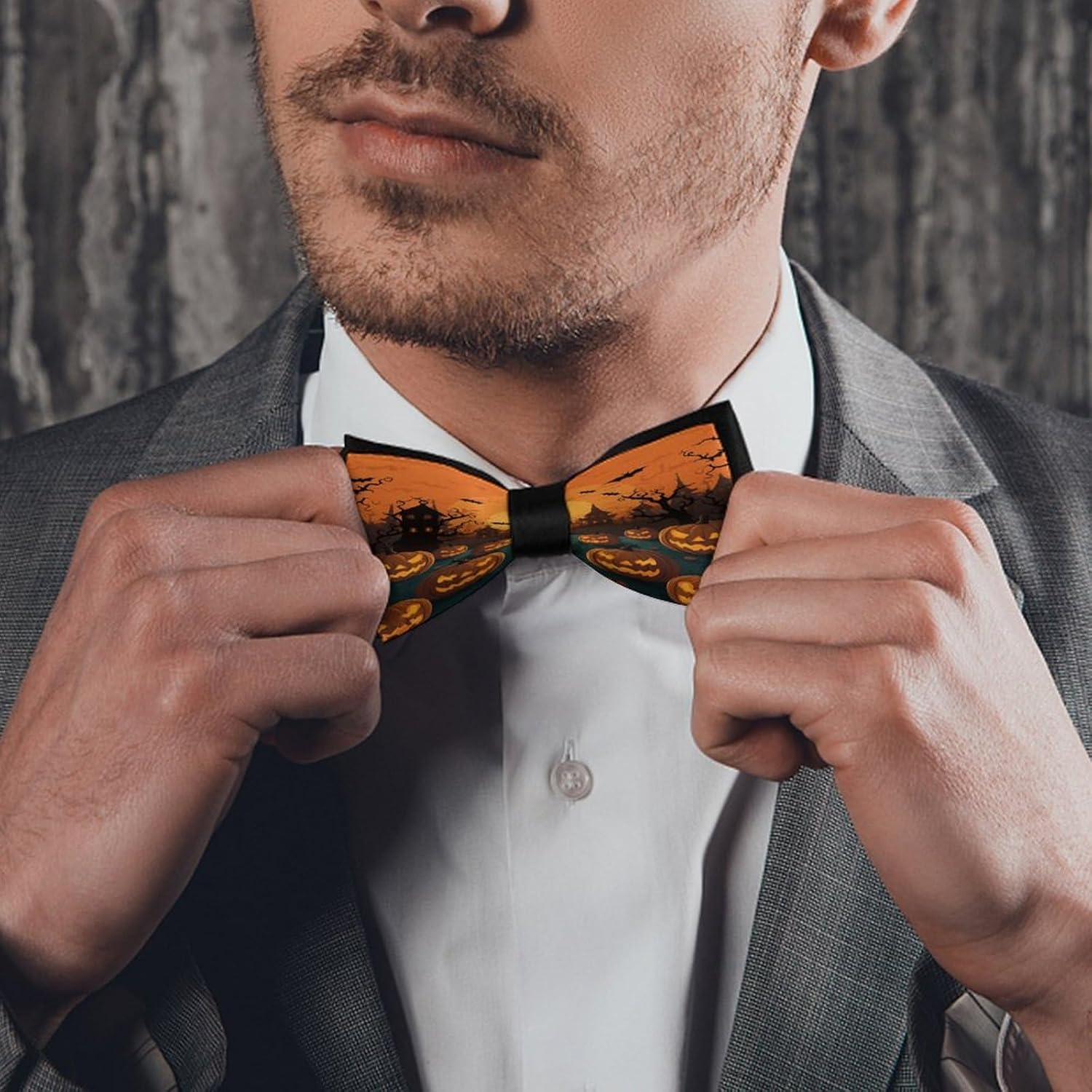 Halloween Orange Bow Tie for Men, Pre-tied Bow Ties, Adjustable Bowtie for Wedding Business Daily Party