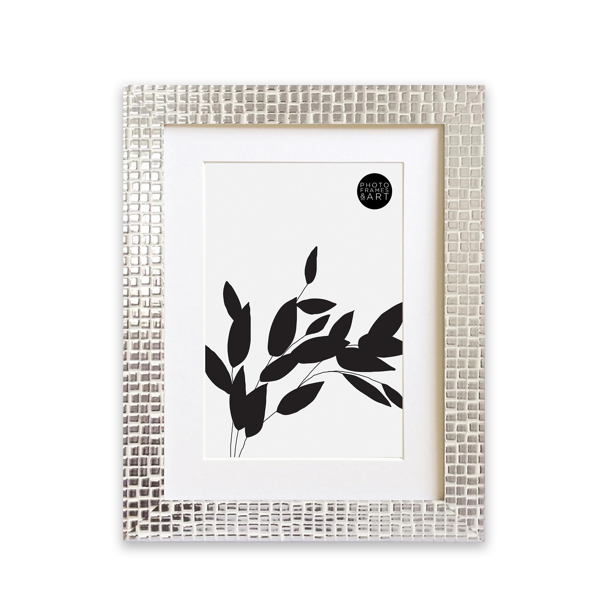 pf+a REAL GLASS 9x7 Silver Mosaic Effect For 7x5 Picture Frame - 7x5inch Photo Frame With Mount Table Top & Wall Mounting