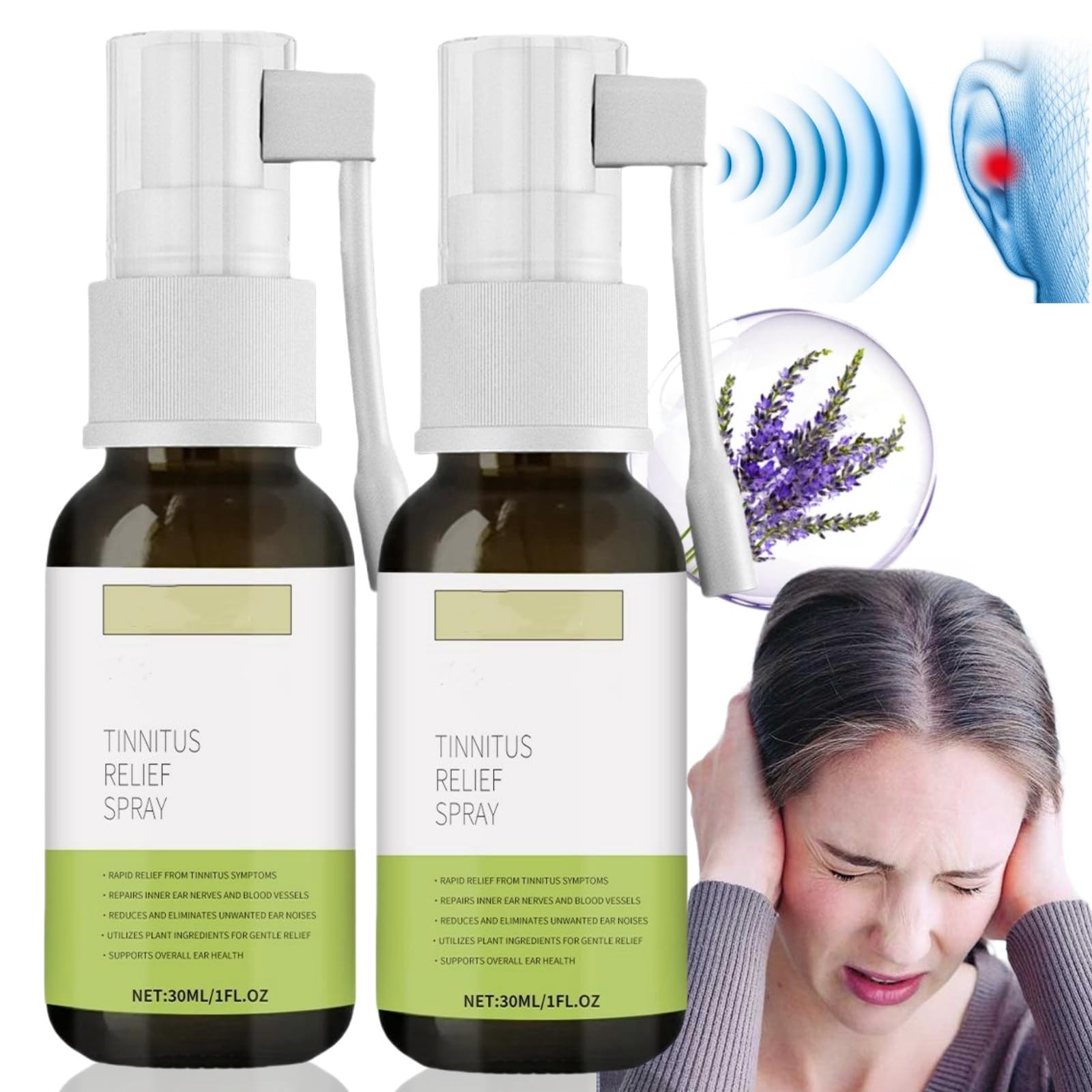 2PCS Tinnitus Relief Spray,Ear Drops for Tinnitus,Blocked Ears Treatment,Ear Tinnitus Sprays,Tinnitus Relief for Ringing Ears,Portable Tinnitus Relief Ear Spray,Ear Calm Spray,Ear Ringing Spray