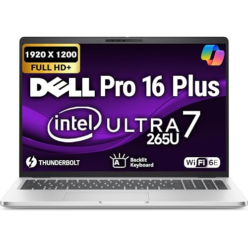 Dell Pro 16 Plus PB16250 (Replaces Latitude 5550) AI Business Notebook 16" FHD+ Intel Core Ultra 7-265U, 16GB DDR5 RAM, 512GB SSD, Wi-Fi 6E, Backlit Keyboard, HD Webcam, RJ-45, W11Pro - Silver