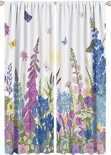 Miniatura 224 de Retro 70s Floral Blackout Window Curtains, Watercolor Flower Plant Rustic Modern Style Pattern Window Drapes, for Bedroom Living Room 42x45in 2